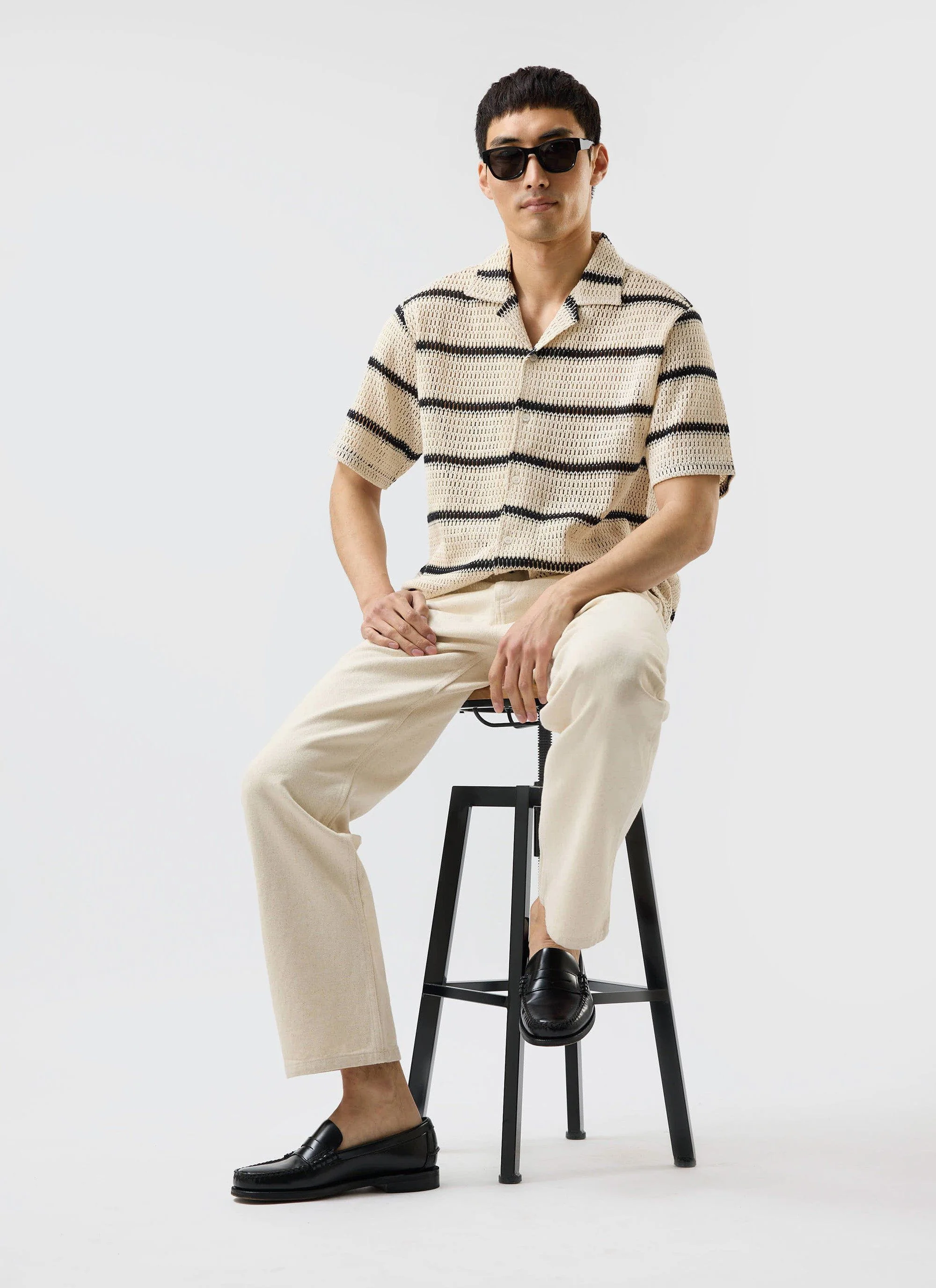 4198-crochet-groundsman-cuban-shirt-cream-with-black-3.webp Crochet Groundsman Cuban Shirt | Cream with Black