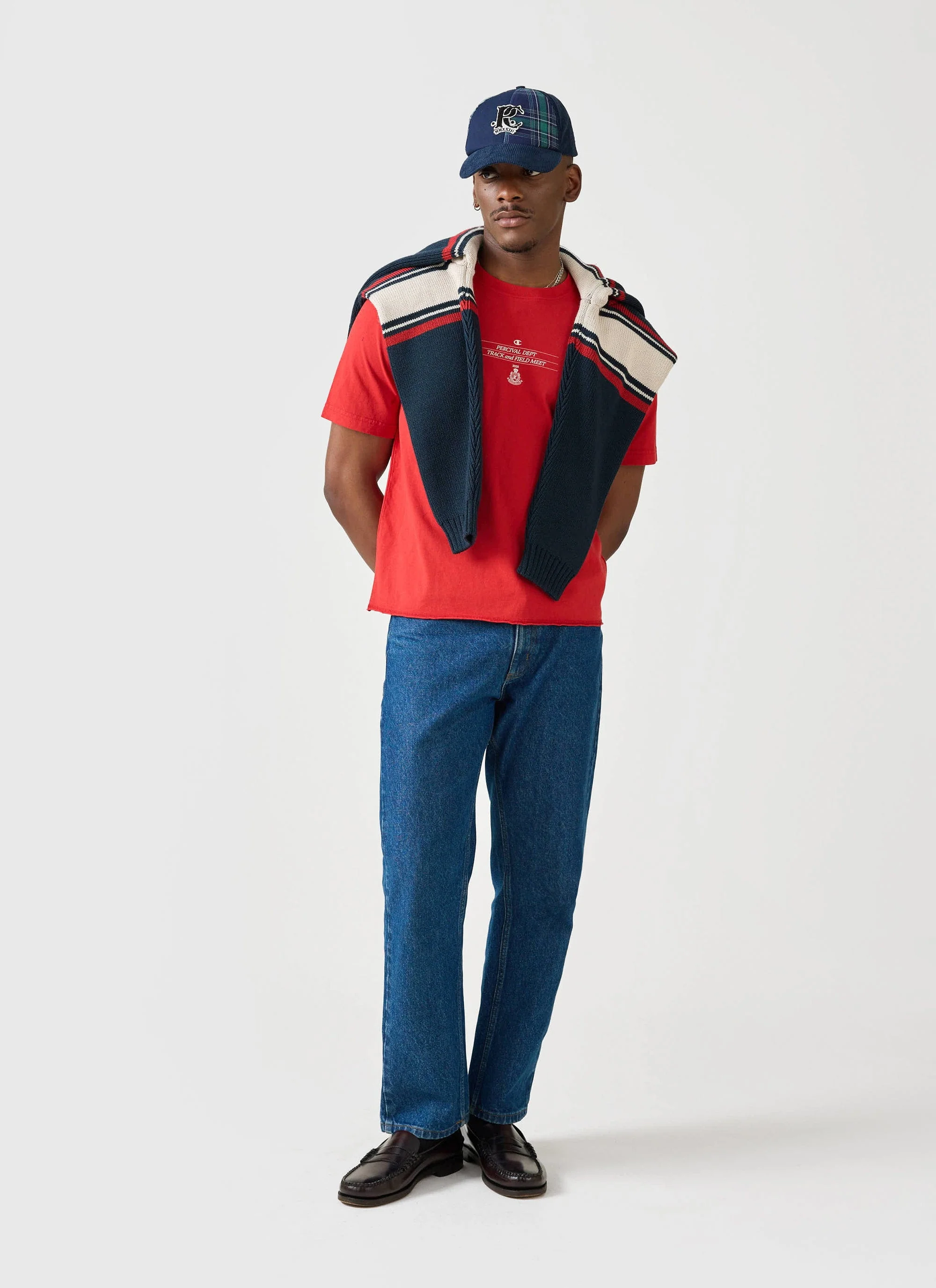 Track and Field Raw Hem T Shirt | Champion x Percival | Red