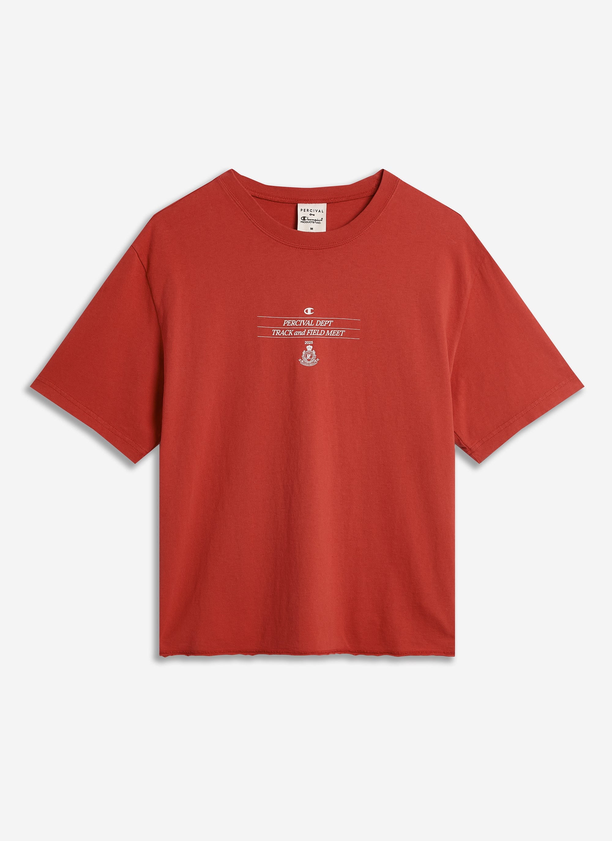 Track and Field Raw Hem T Shirt | Champion x Percival | Red