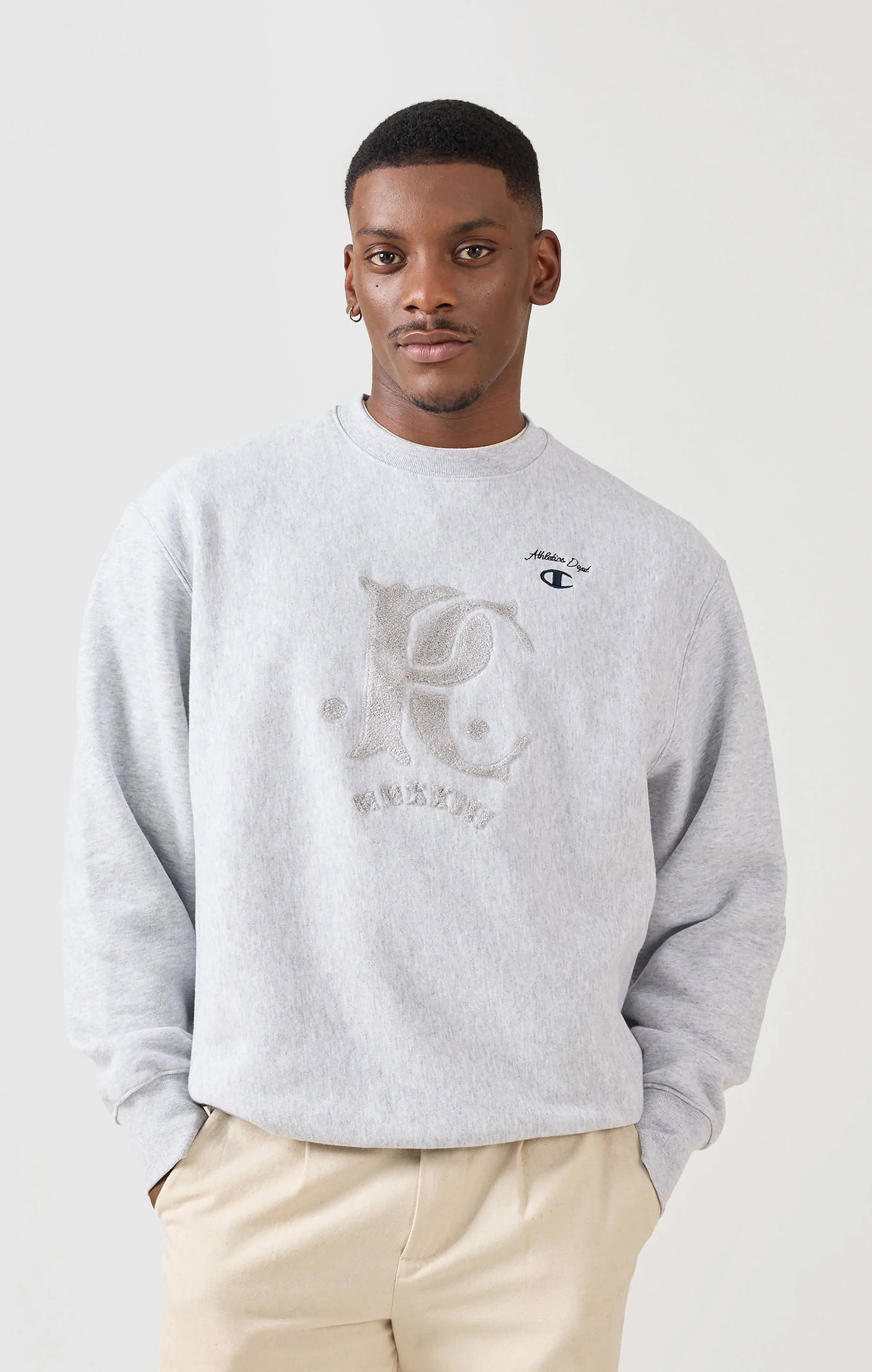 Chenille Patch Jersey Sweatshirt | Champion x Percival | Grey