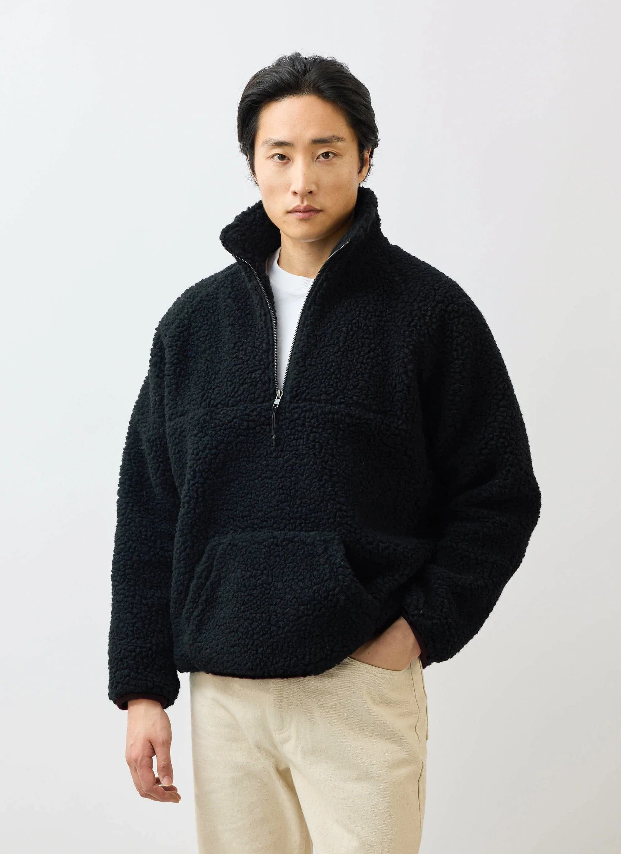 4384-men-s-quarter-zip-wool-fleece-pullover-black-1.webp Men's Quarter Zip Wool Fleece Pullover | Black