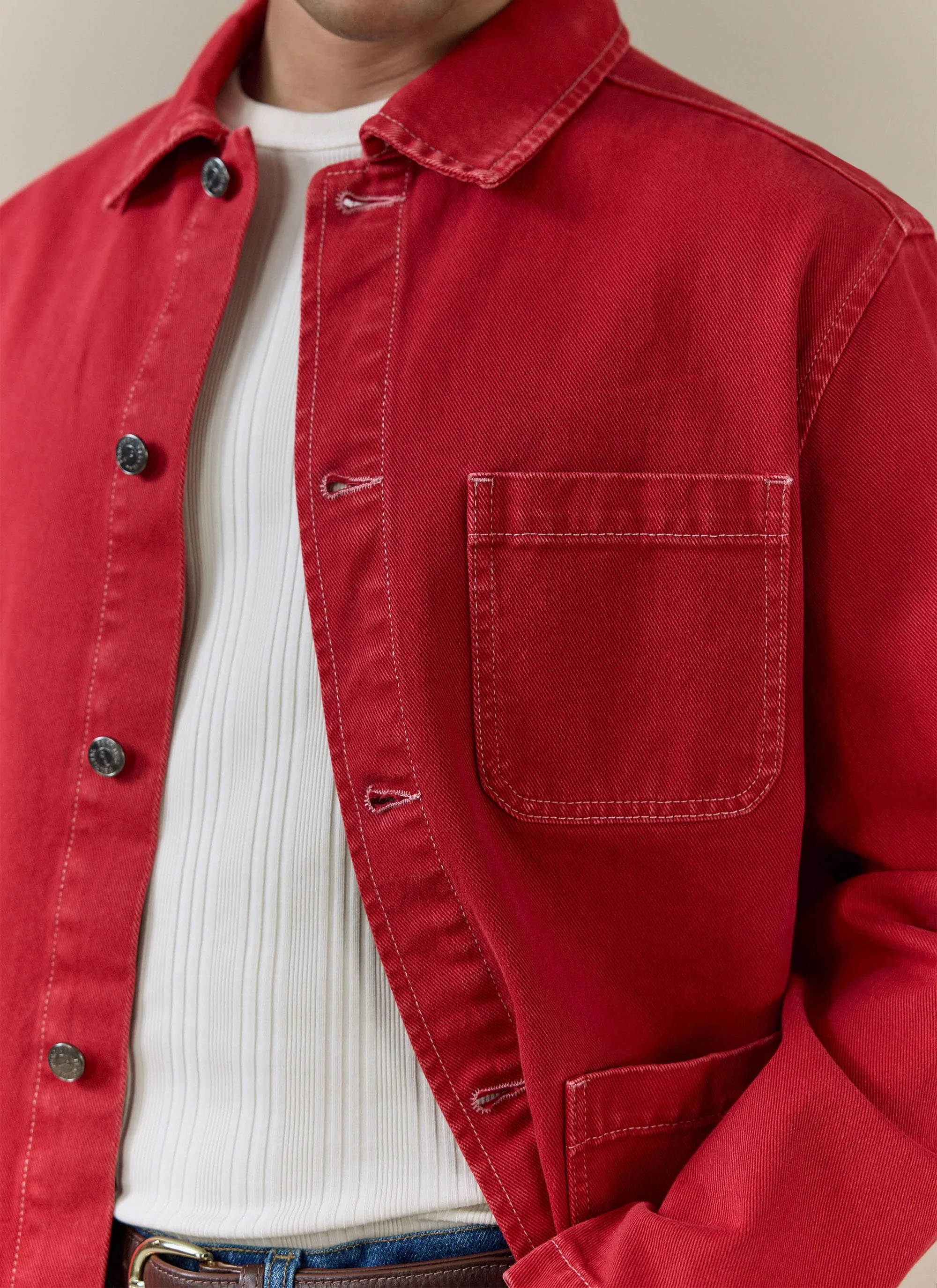 Vintage Wash Oliver Chore Jacket | Cotton Canvas | Red