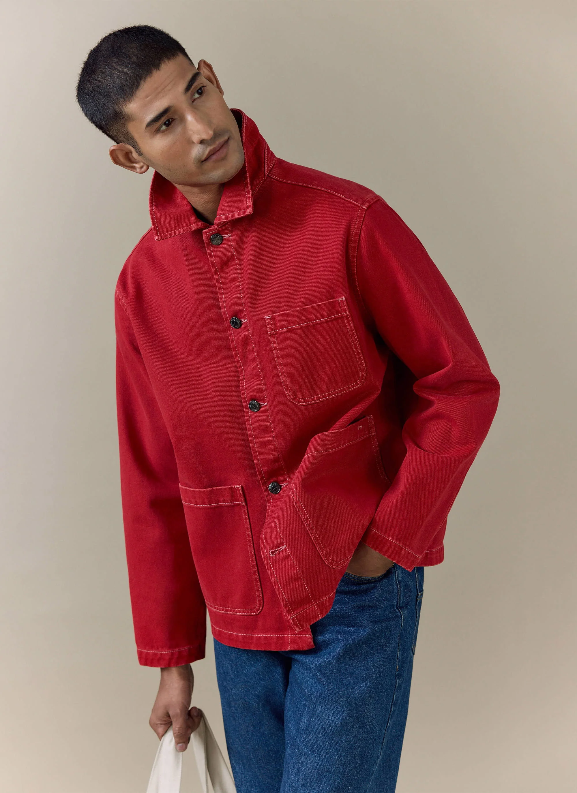 Vintage Wash Oliver Chore Jacket | Cotton Canvas | Red