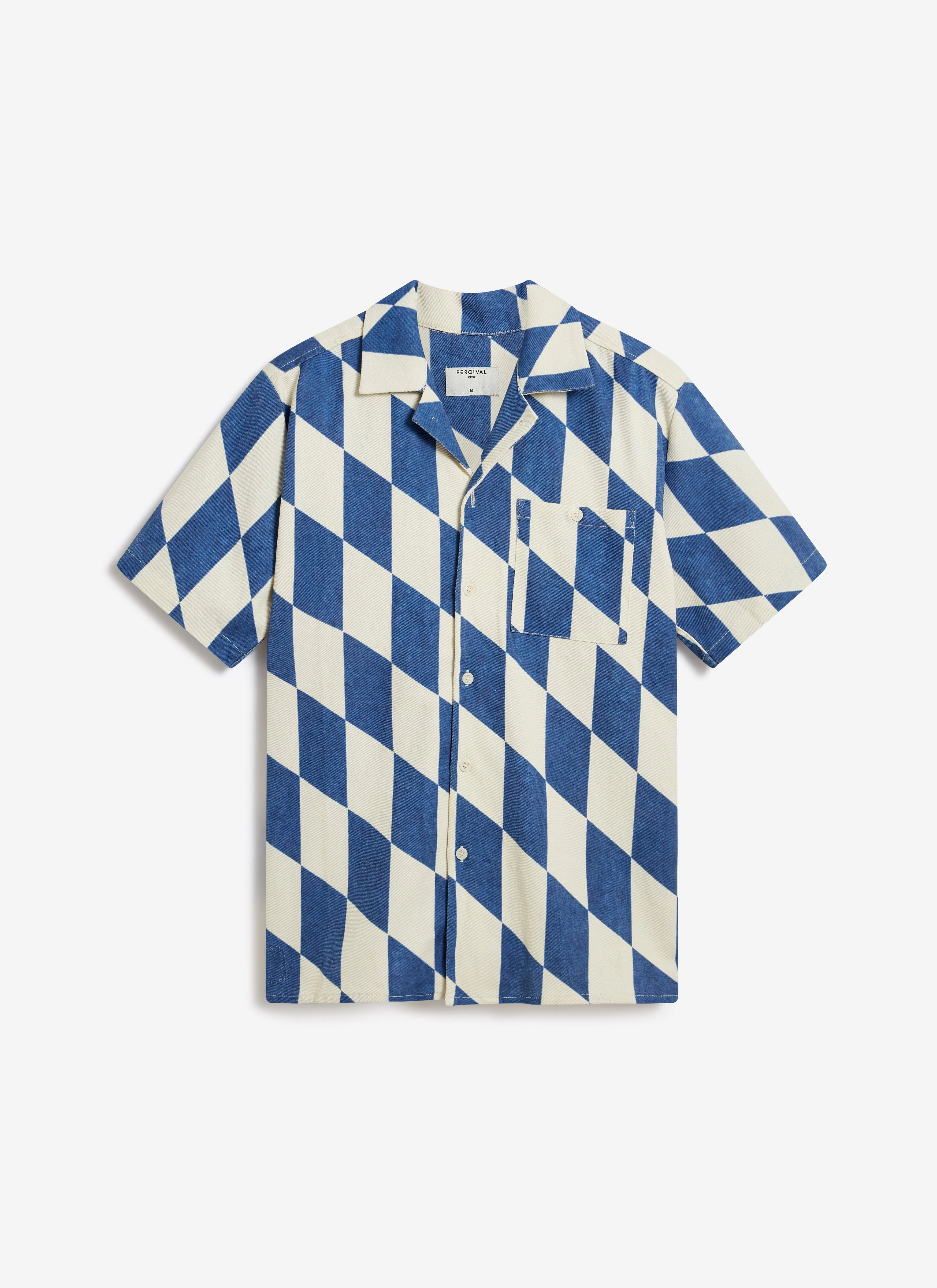 Market Diamond Cuban Shirt | Cotton | Cream with Navy