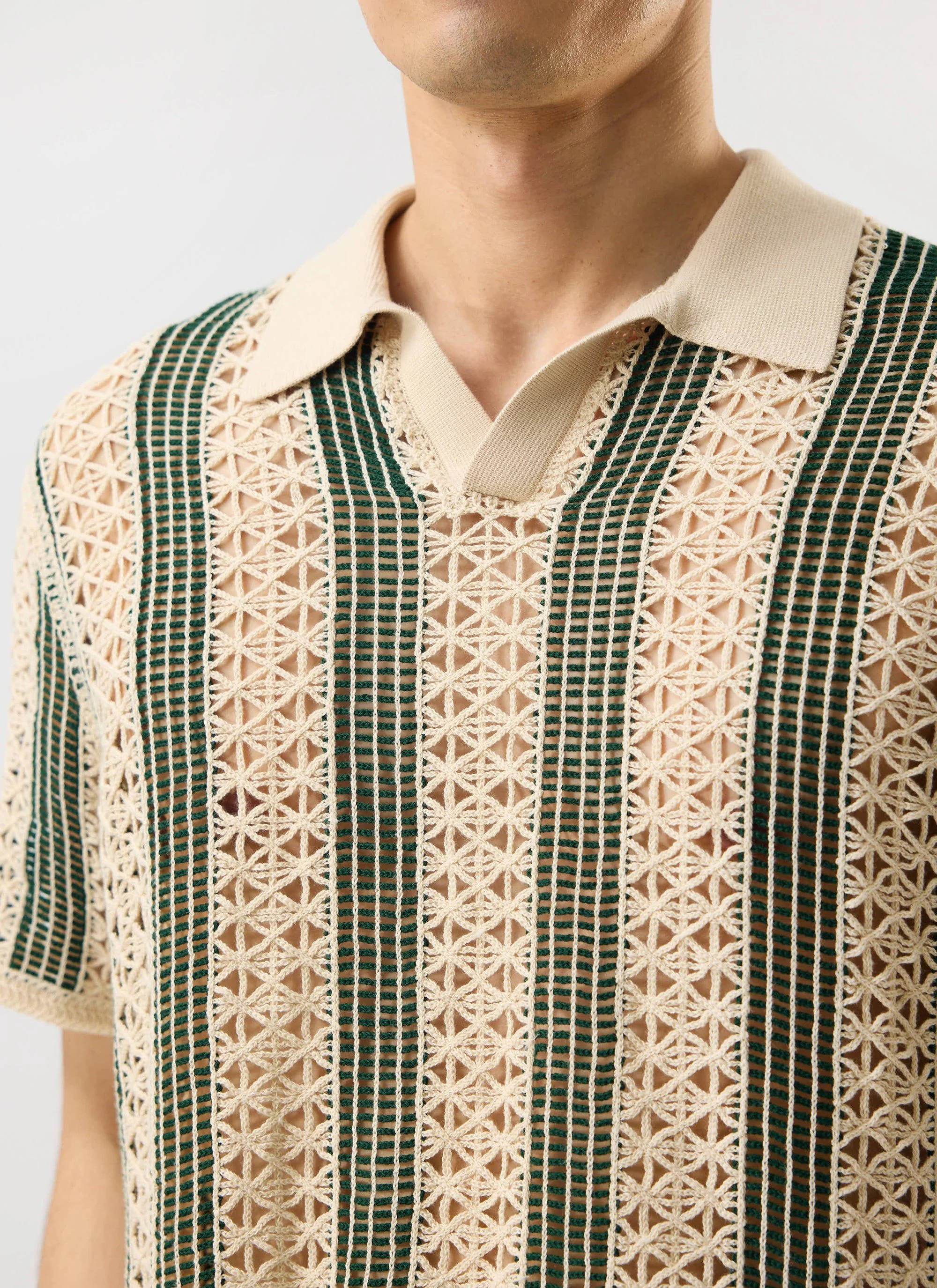 Sarti Knitted Polo Shirt | Cotton | Cream with Forest