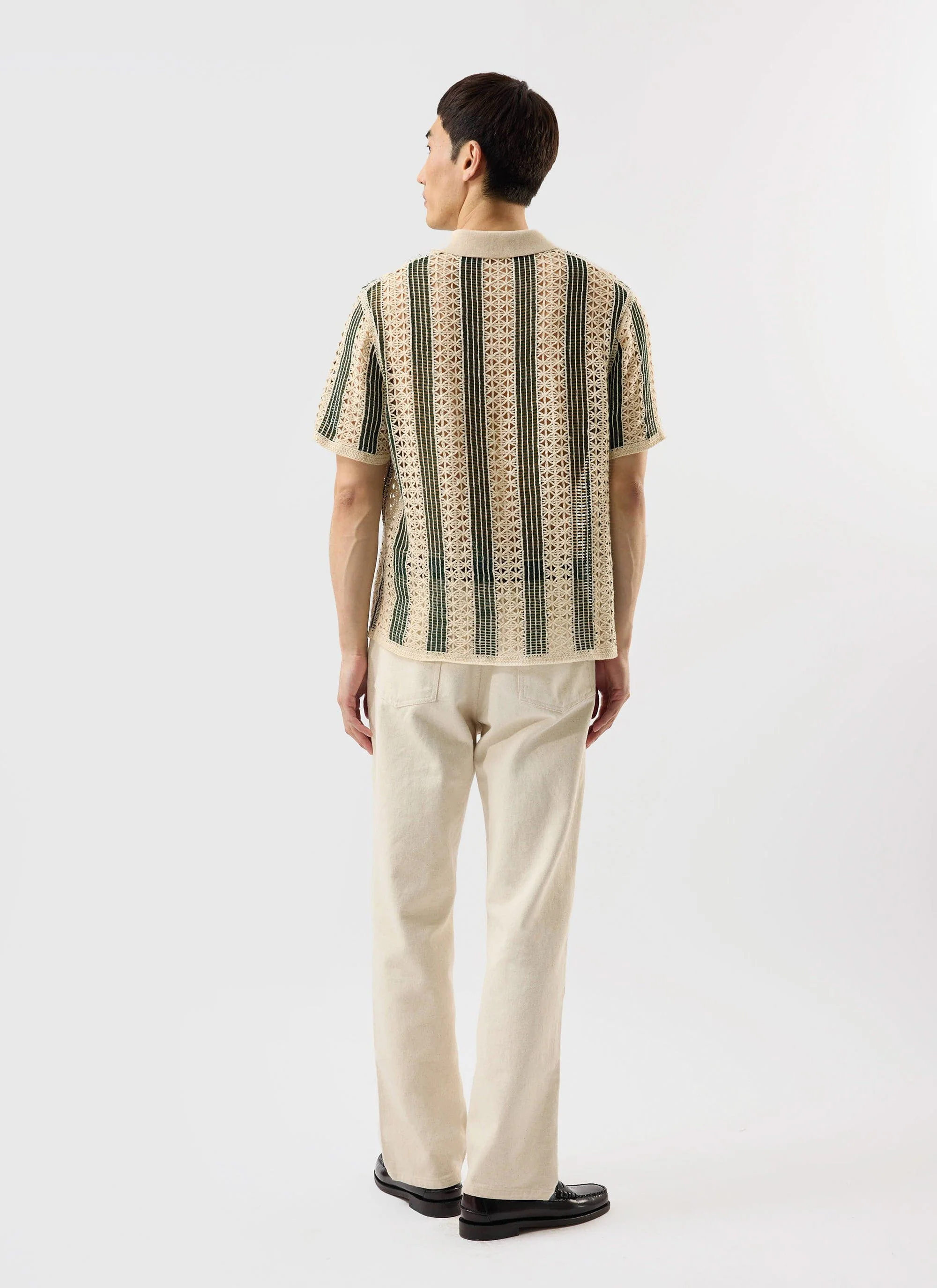 Sarti Knitted Polo Shirt | Cotton | Cream with Forest