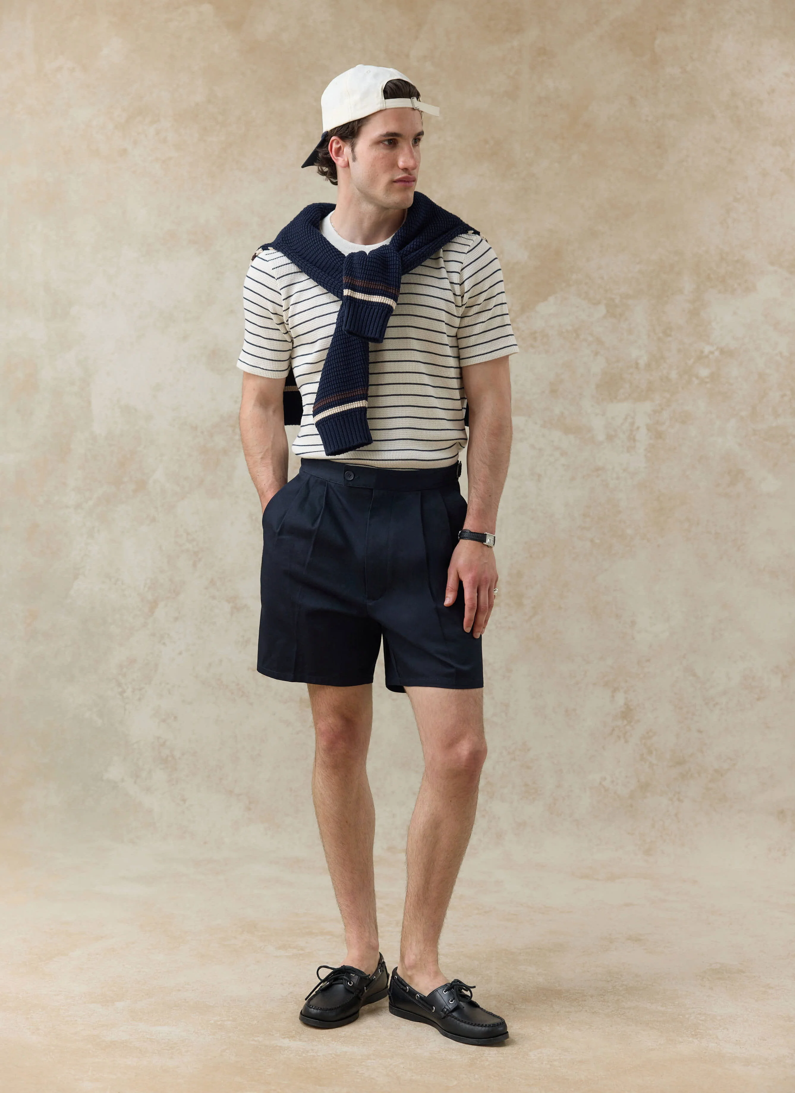 Blake Double Pleated Shorts | Cotton | Navy