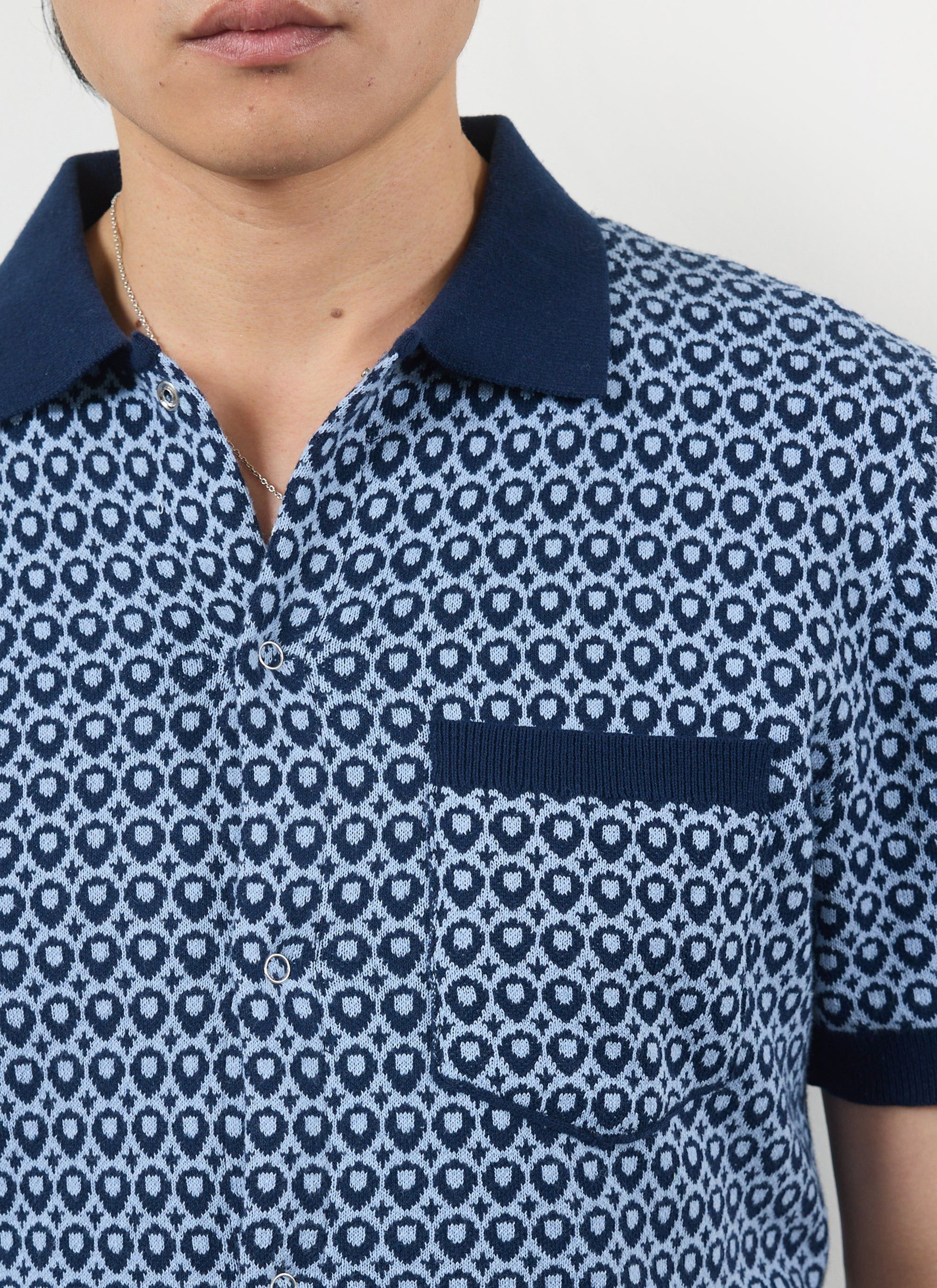 Casa Piccante Shirt | Knitted Cotton | Blue Jacquard