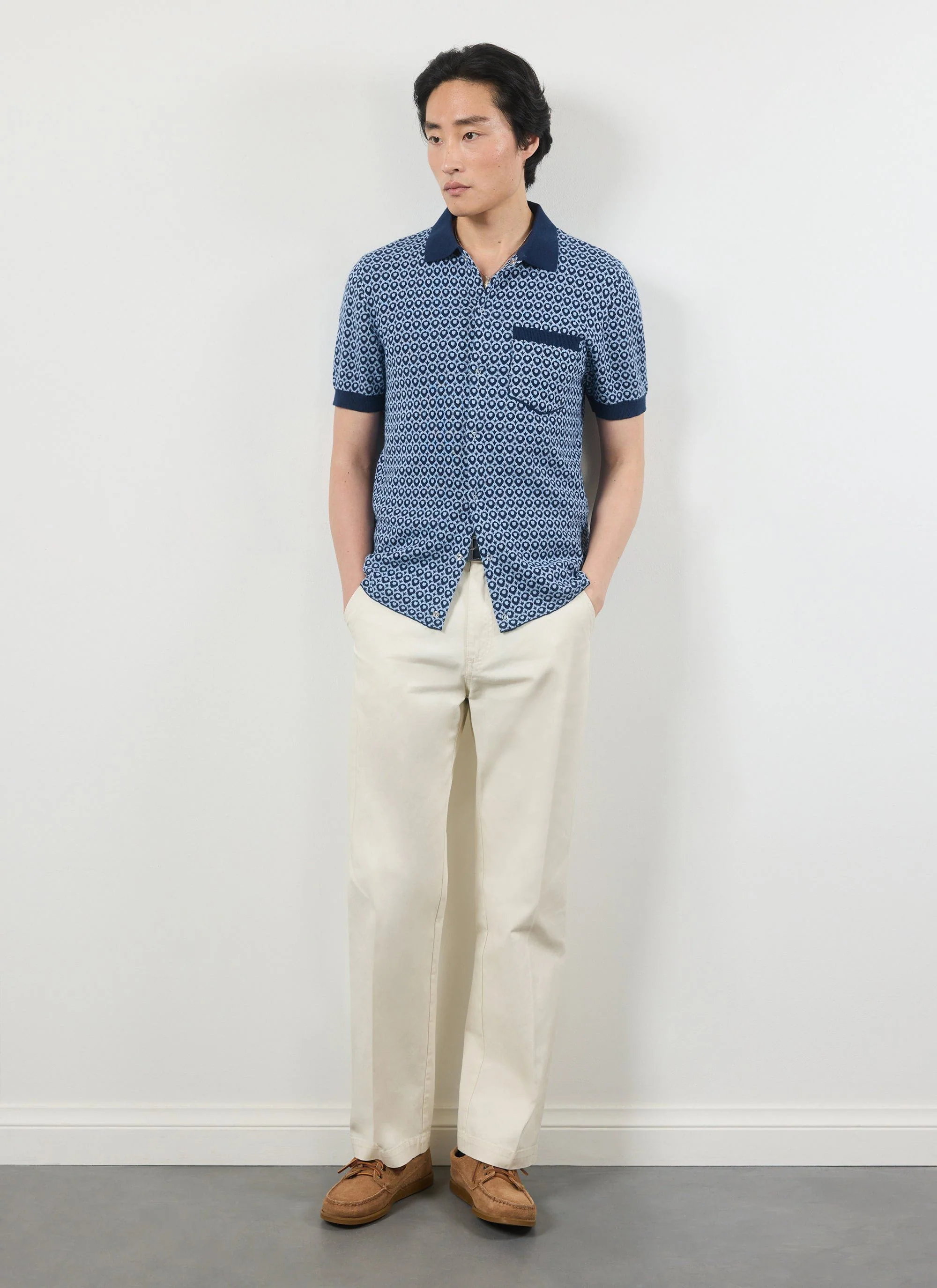 Casa Piccante Shirt | Knitted Cotton | Blue Jacquard