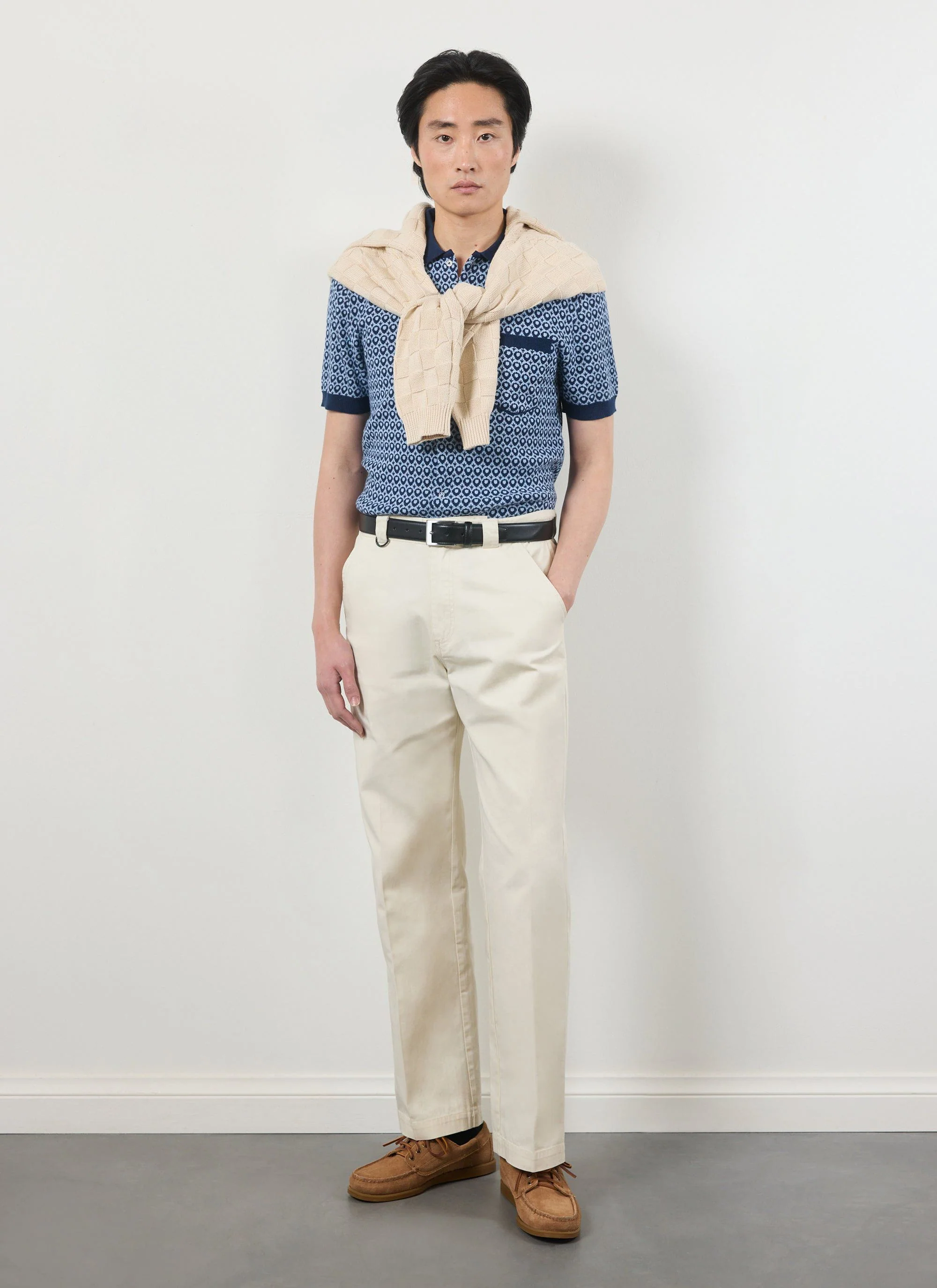 Casa Piccante Shirt | Knitted Cotton | Blue Jacquard