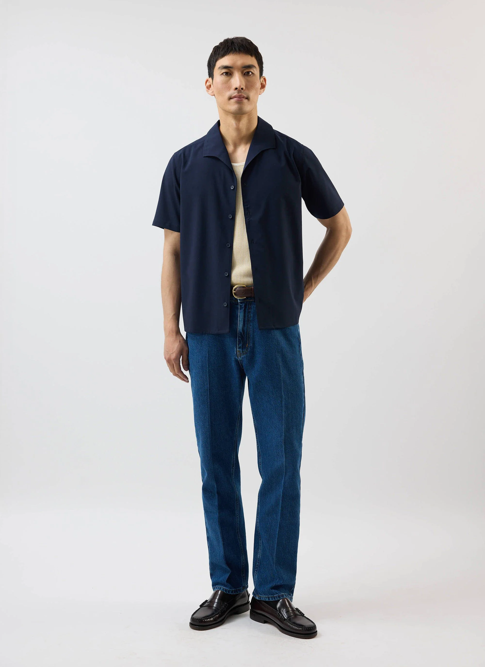 Relaxed Cuban Drape Shirt | Percival x Warren | Navy Blue