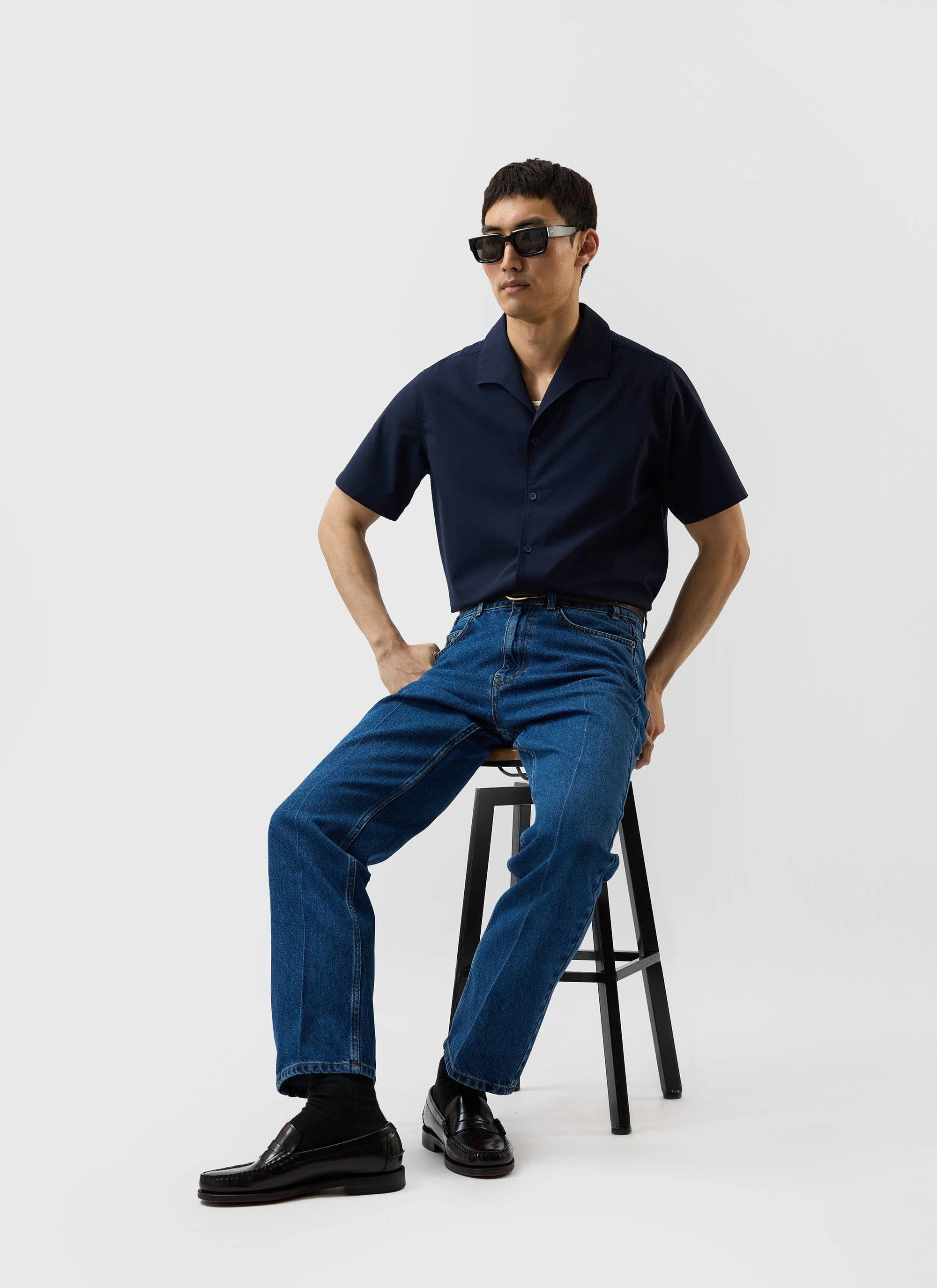 Relaxed Cuban Drape Shirt | Percival x Warren | Navy Blue