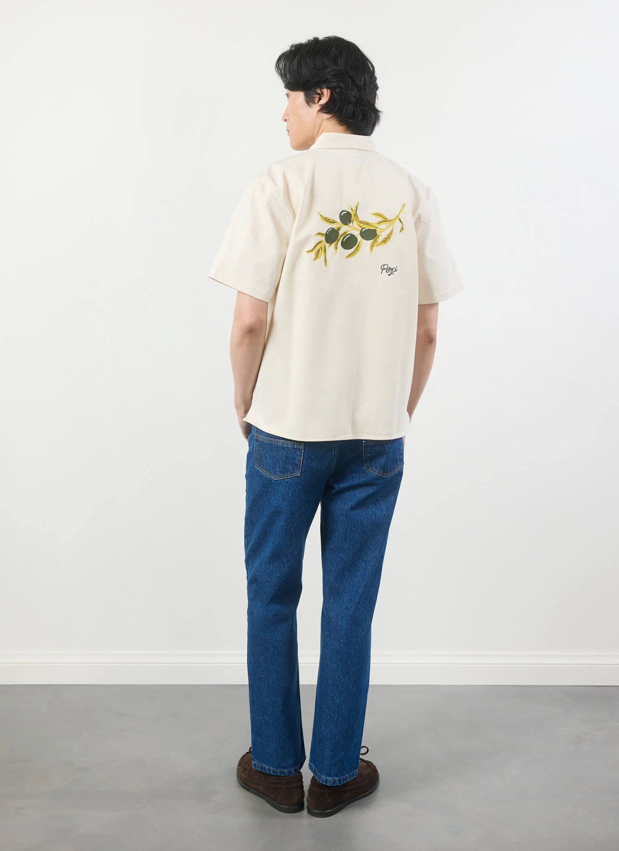 Olive Embroidered Cropped Shirt | White