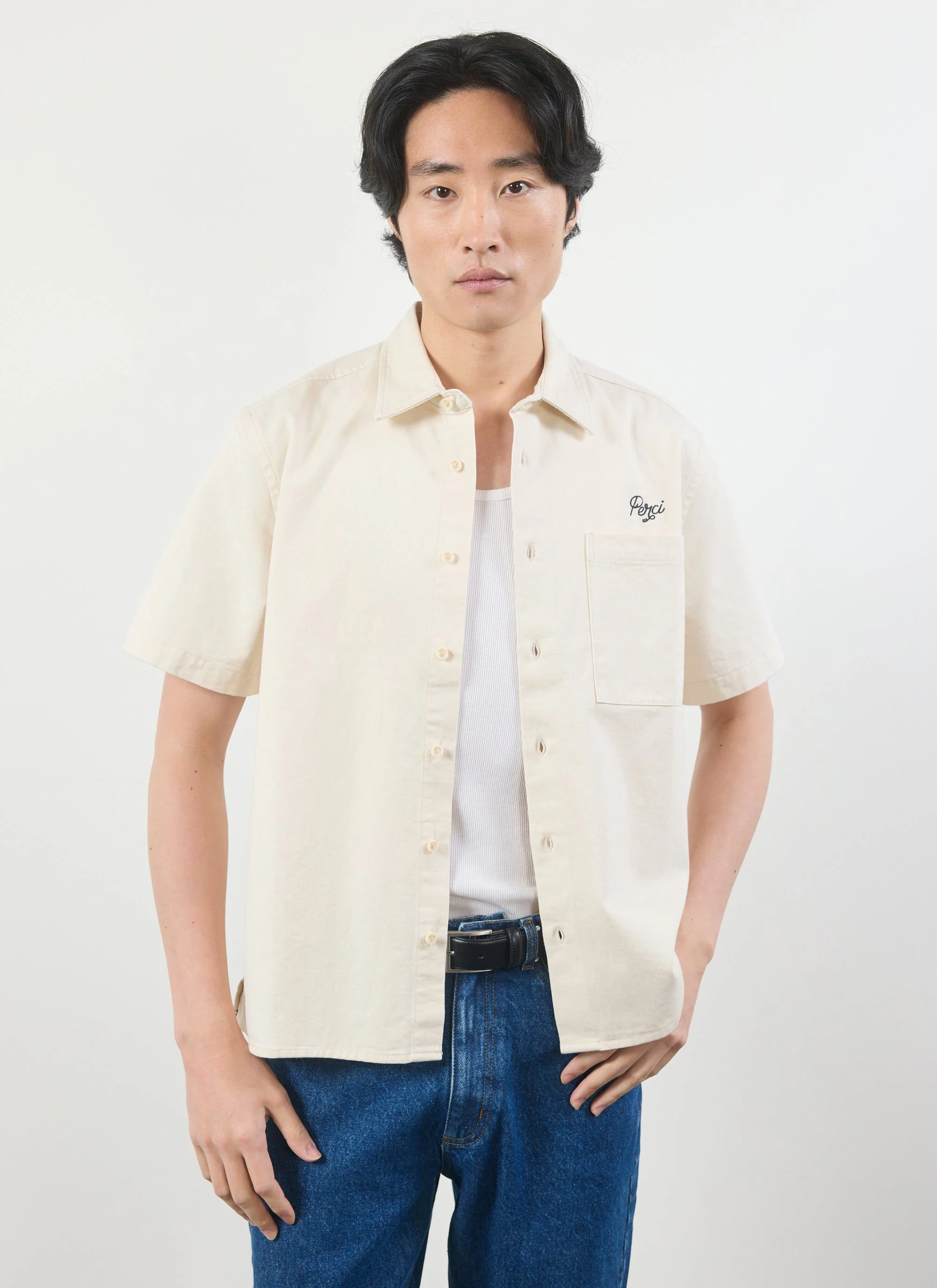Olive Embroidered Cropped Shirt | White