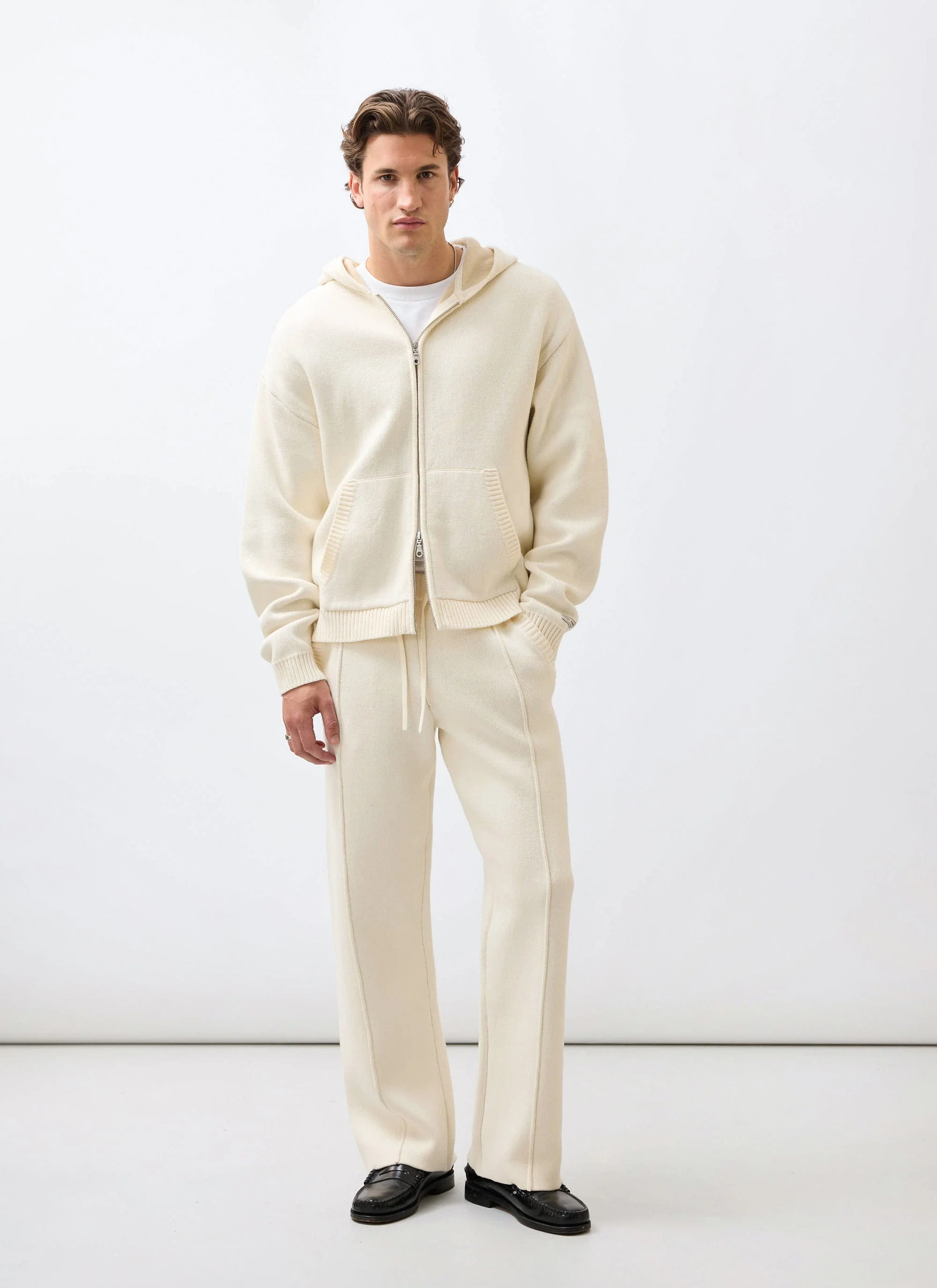 Chronicle Knitted Straight Leg Trackpants | Cotton | Cream