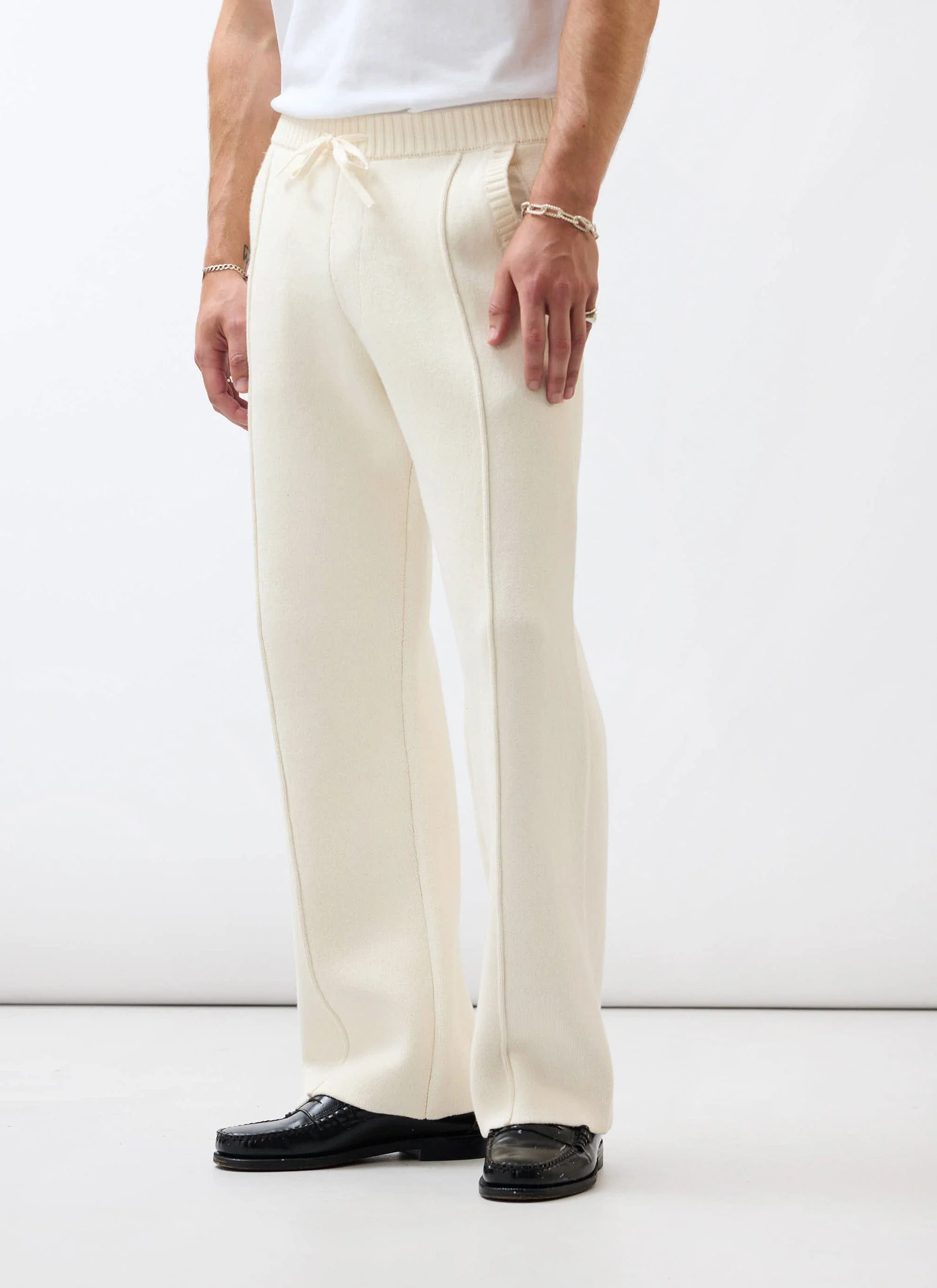 Chronicle Knitted Straight Leg Trackpants | Cotton | Cream