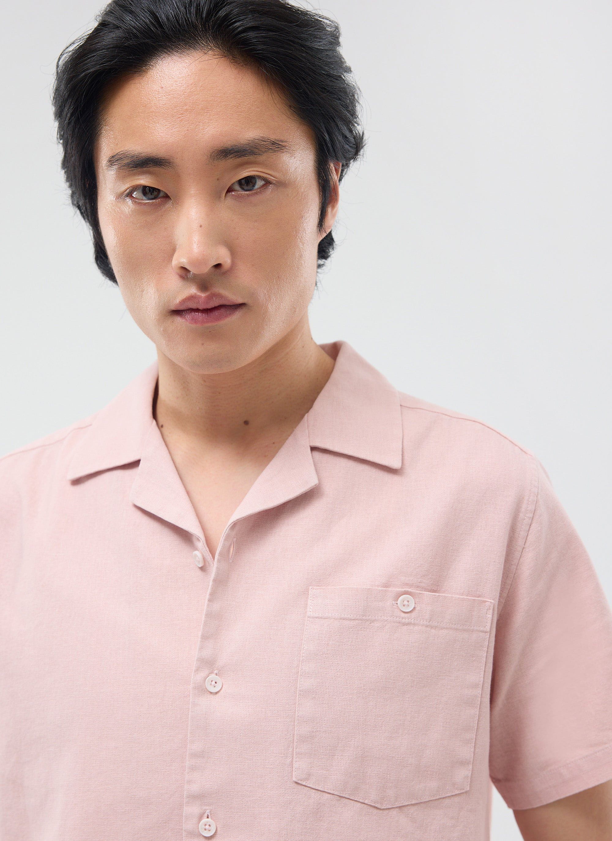 4716-short-sleeve-cuban-shirt-linen-light-pink-5.jpg Short Sleeve Cuban Shirt | Linen | Light Pink