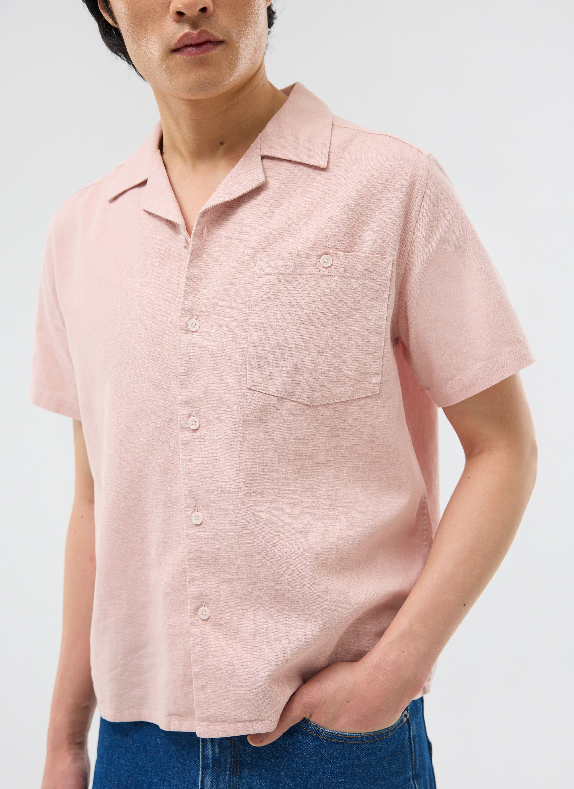 4716-short-sleeve-cuban-shirt-linen-light-pink-7.jpg Short Sleeve Cuban Shirt | Linen | Light Pink