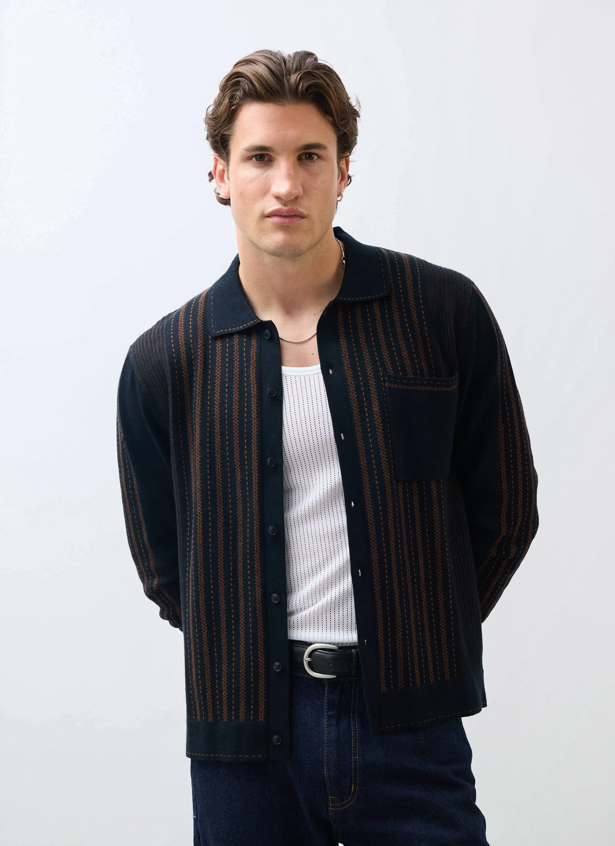 4730-appendix-long-sleeve-knitted-shirt-cotton-black-with-brown-3.webp Appendix Long Sleeve Knitted Shirt | Cotton | Black with Brown