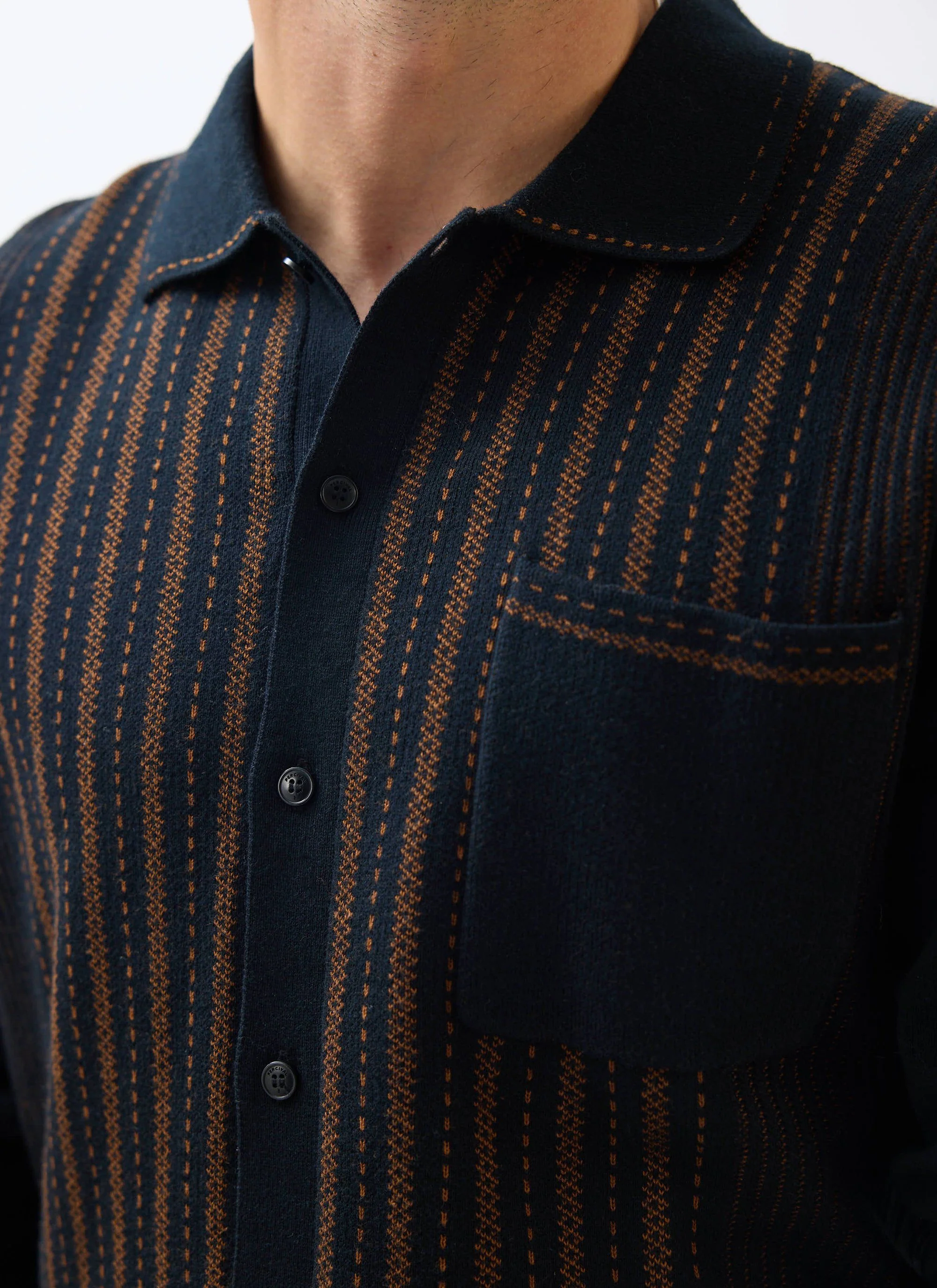 4730-appendix-long-sleeve-knitted-shirt-cotton-black-with-brown-4.webp Appendix Long Sleeve Knitted Shirt | Cotton | Black with Brown