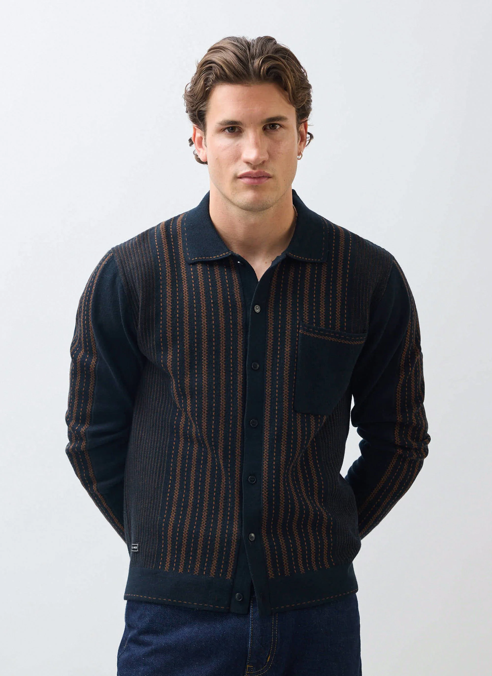 4730-appendix-long-sleeve-knitted-shirt-cotton-black-with-brown-6.webp Appendix Long Sleeve Knitted Shirt | Cotton | Black with Brown
