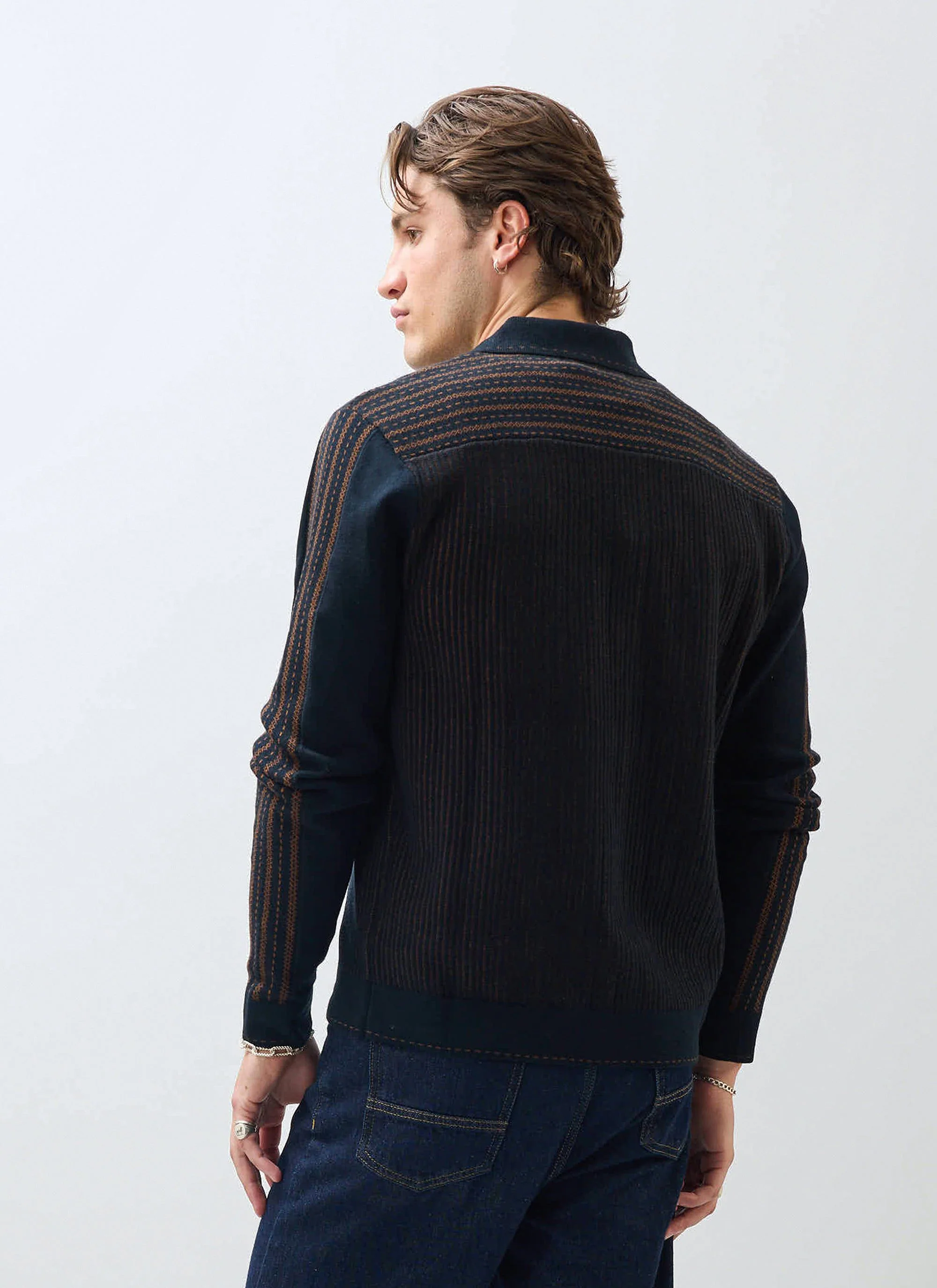 4730-appendix-long-sleeve-knitted-shirt-cotton-black-with-brown-7.webp Appendix Long Sleeve Knitted Shirt | Cotton | Black with Brown