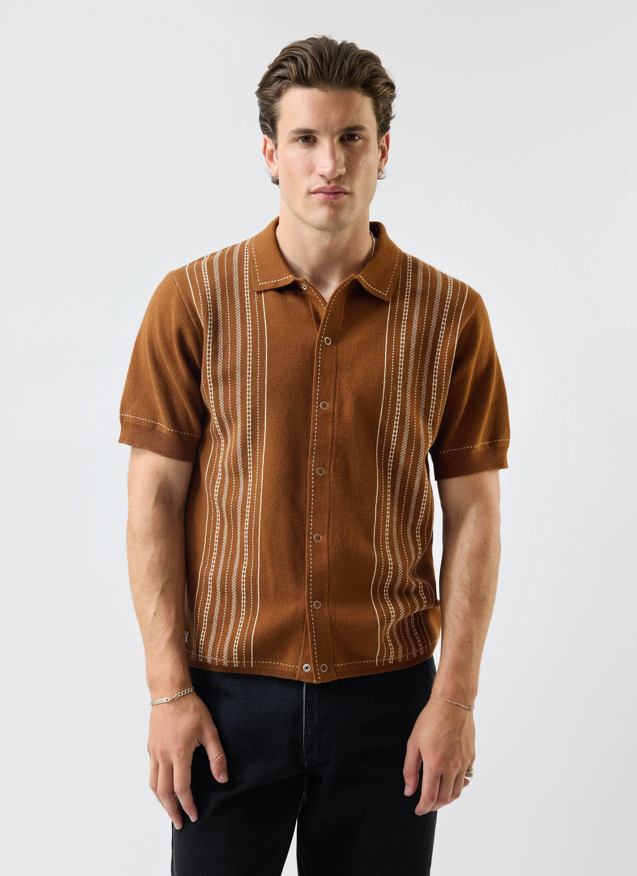 4744-accolades-knitted-short-sleeve-shirt-cotton-tobacco-brown-1.webp Accolades Knitted Short Sleeve Shirt | Cotton | Tobacco Brown