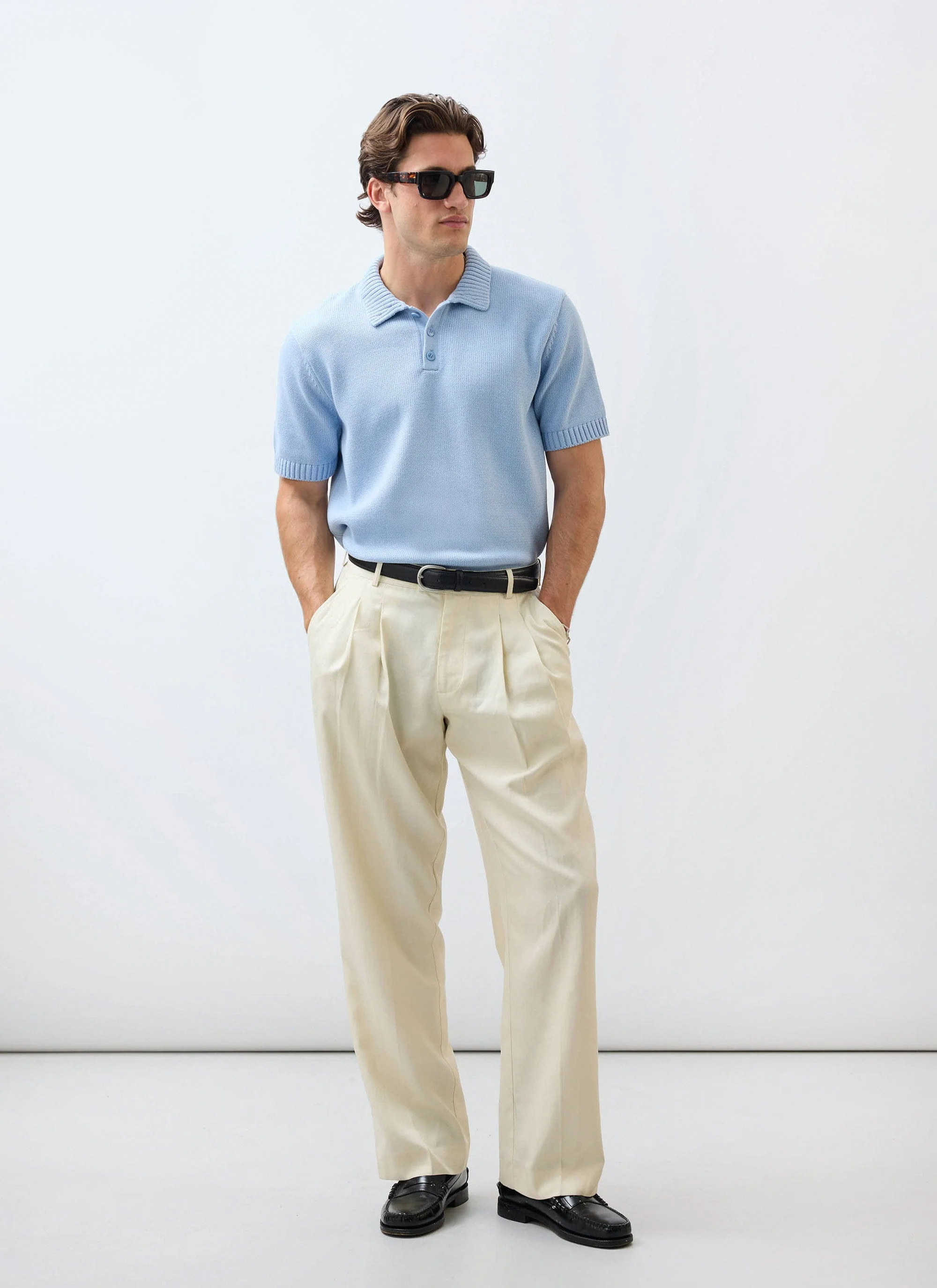 Verso Short Sleeve Knitted Shirt | Cotton | Heather Blue