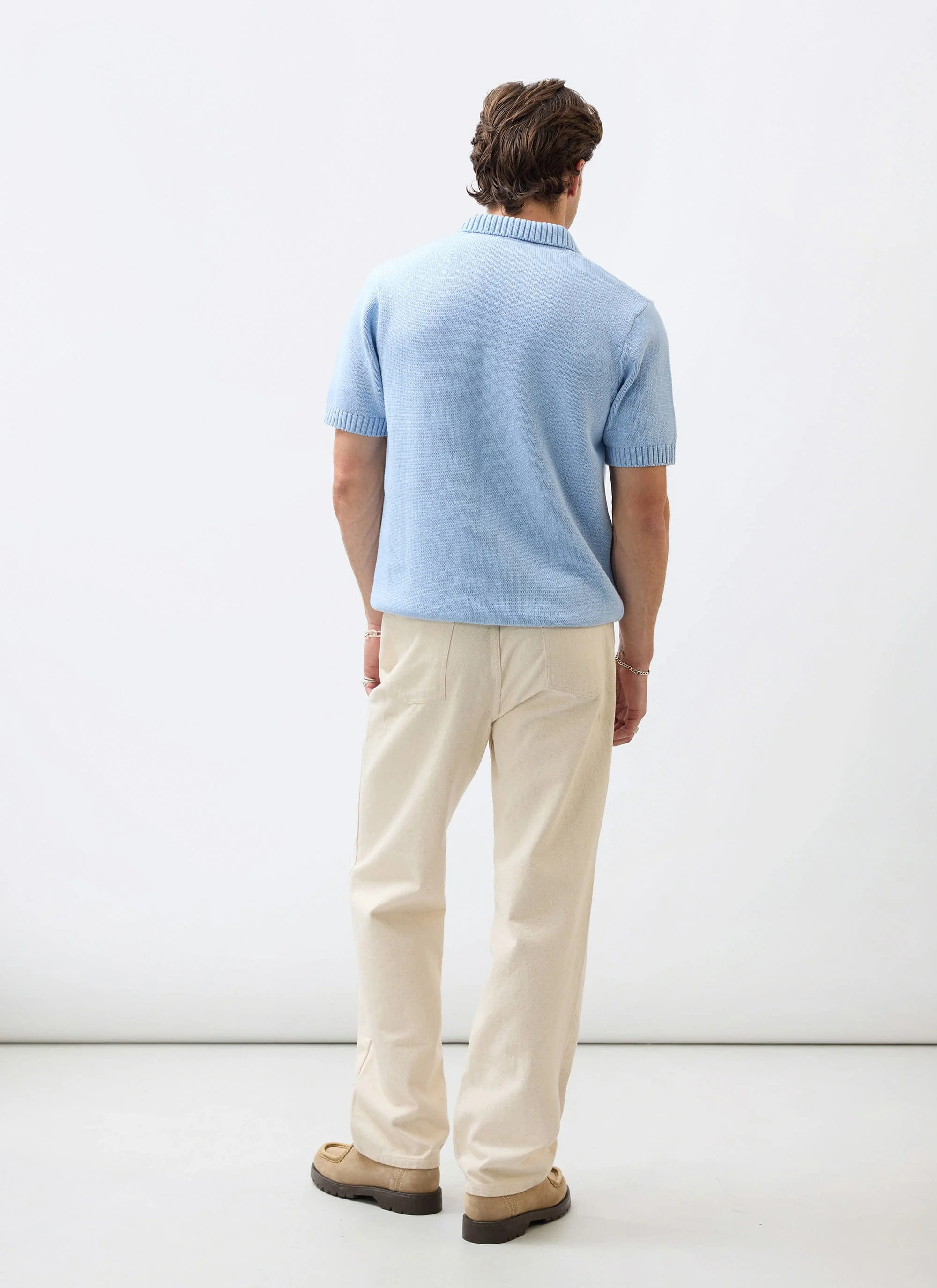 Verso Short Sleeve Knitted Shirt | Cotton | Heather Blue
