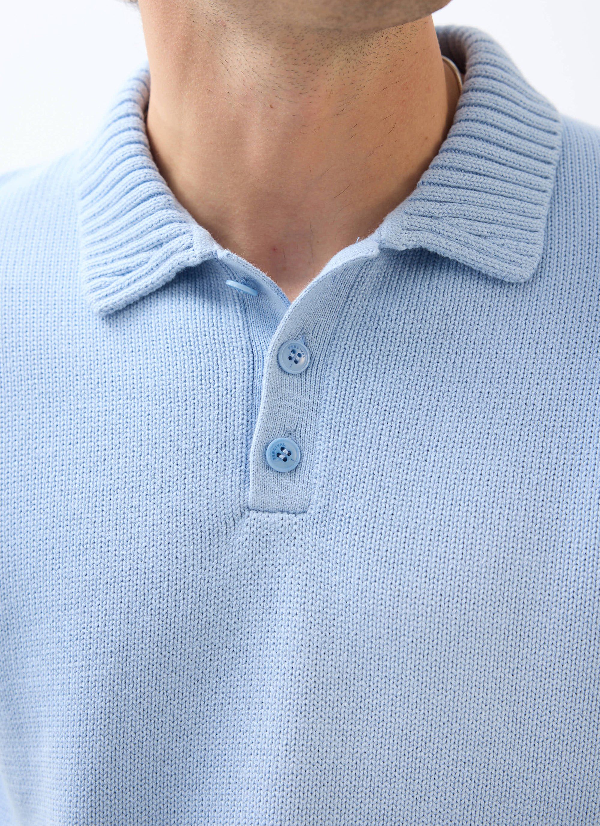 Verso Short Sleeve Knitted Shirt | Cotton | Heather Blue