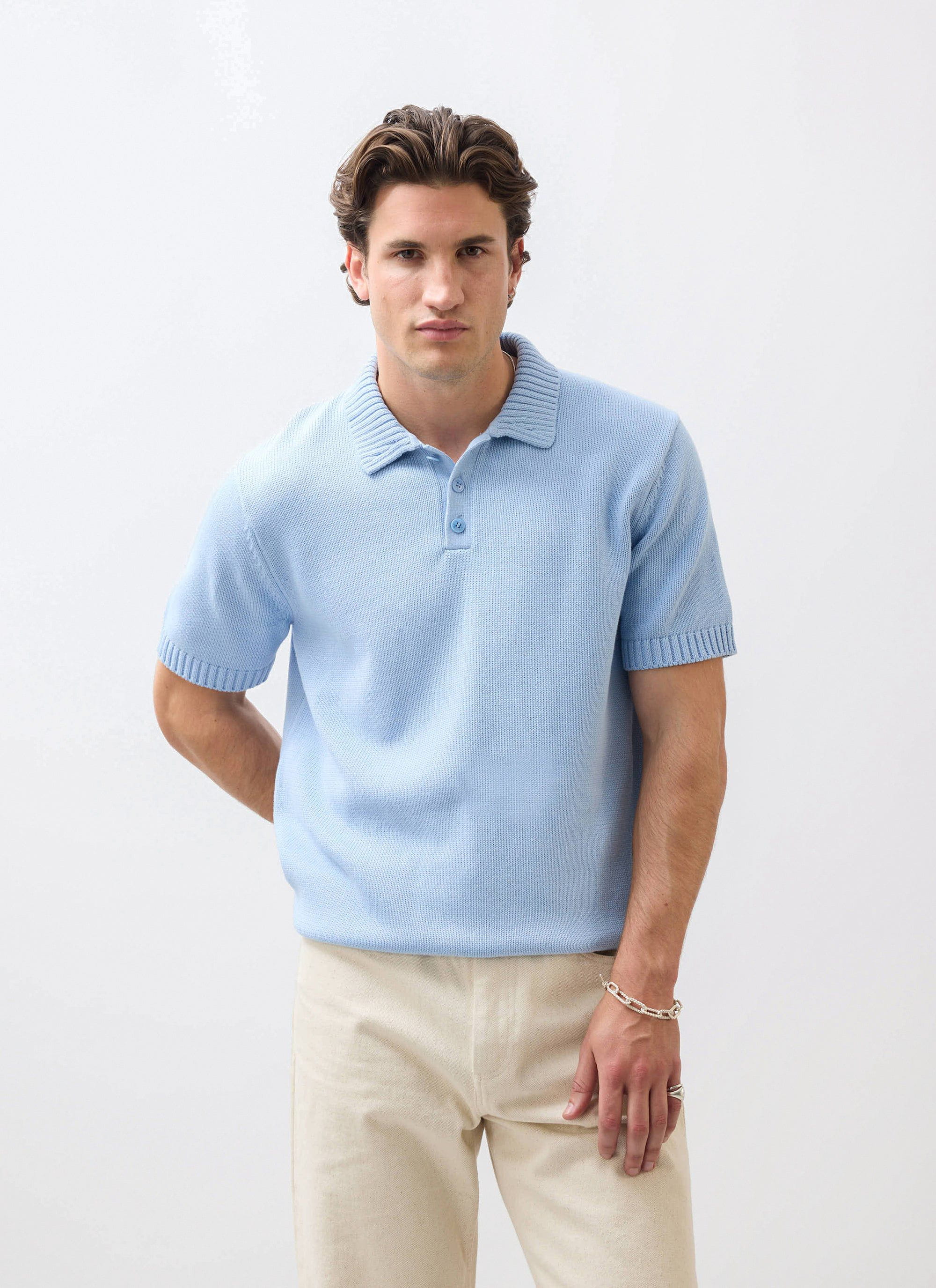 Verso Short Sleeve Knitted Shirt | Cotton | Heather Blue