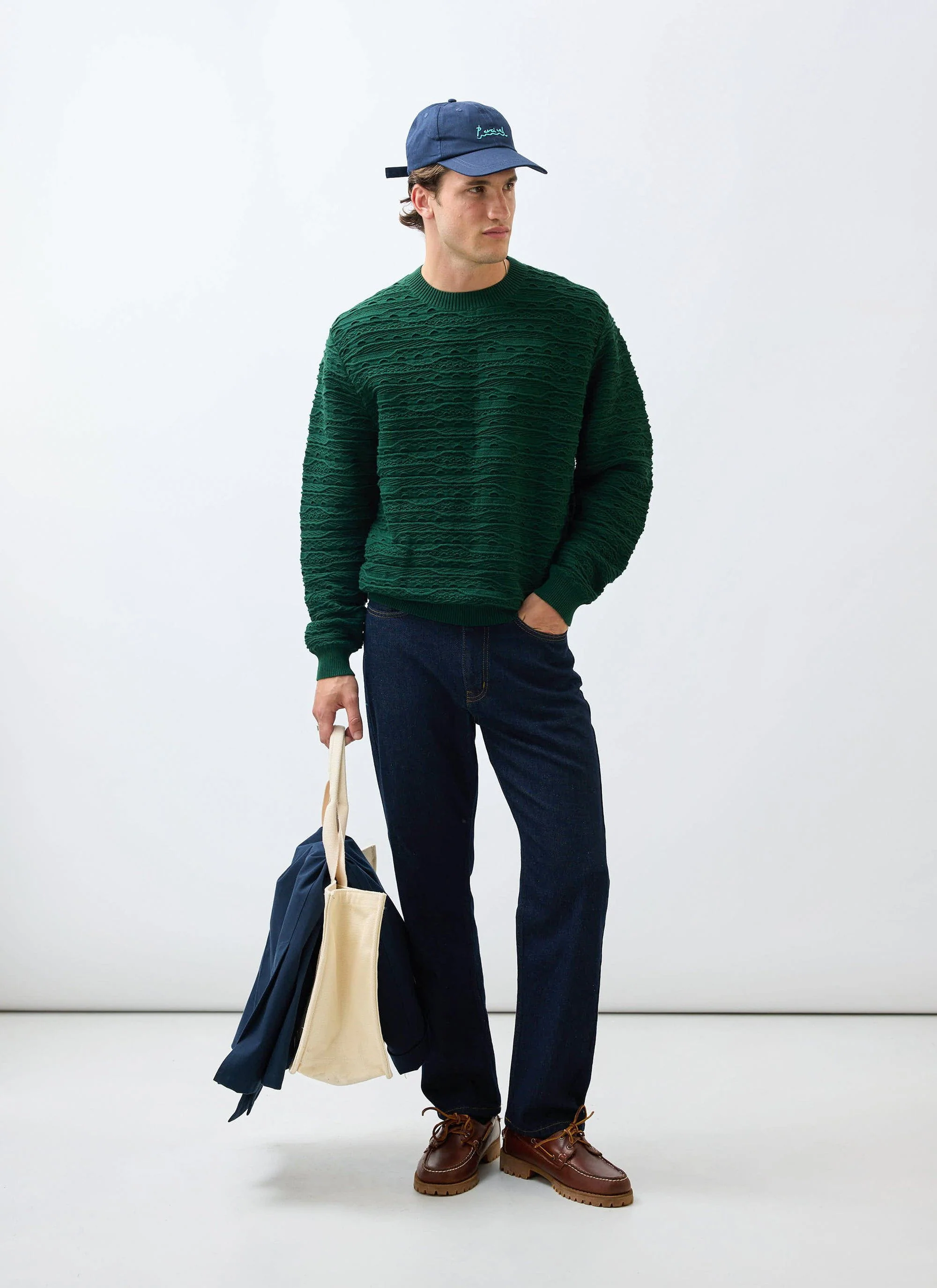 4978-tales-knitted-crew-neck-jumper-cotton-forest-3.webp Tales Knitted Crew Neck Jumper | Cotton | Forest