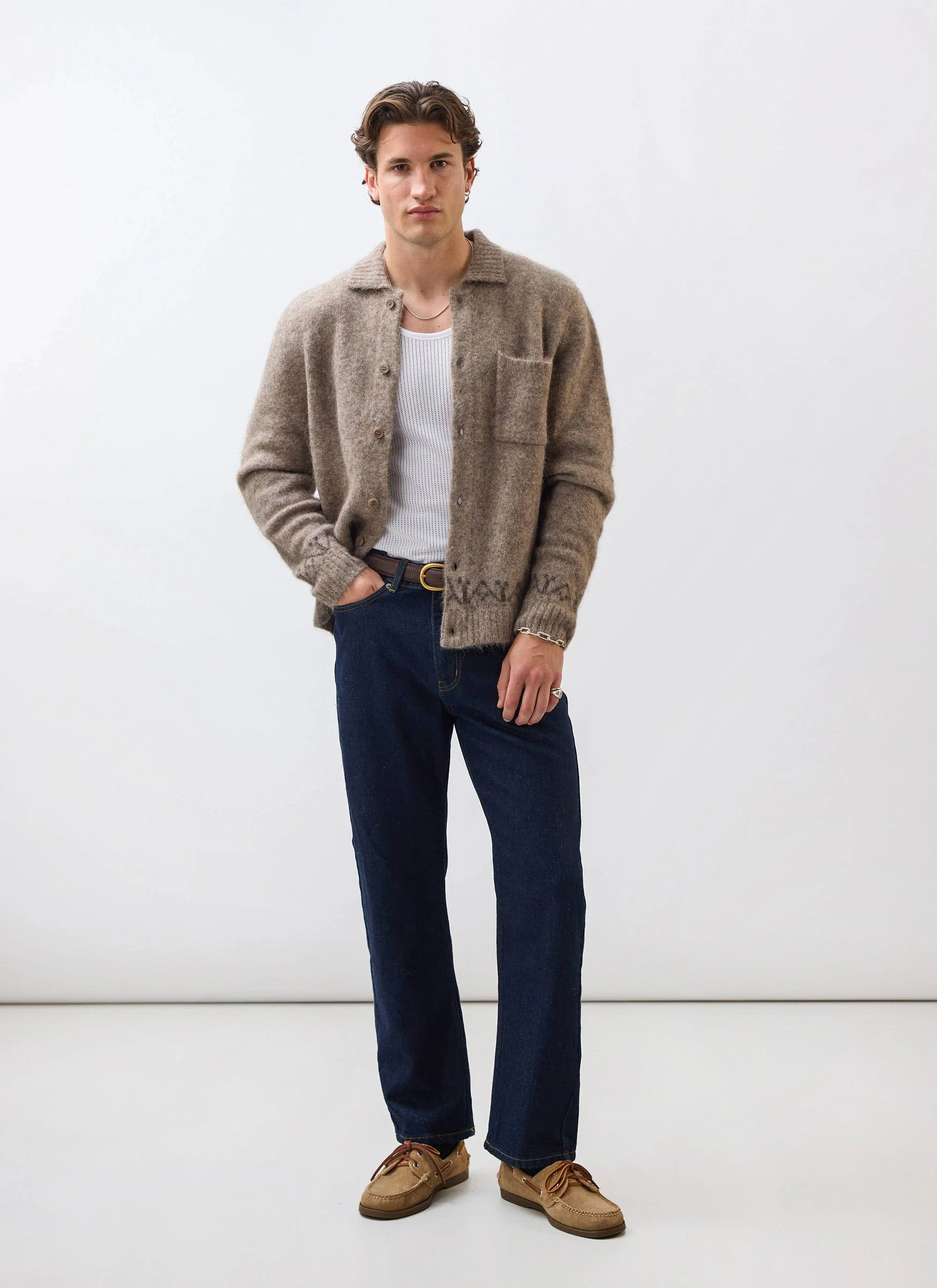 Novel Collared Cardigan | Wool | Oak