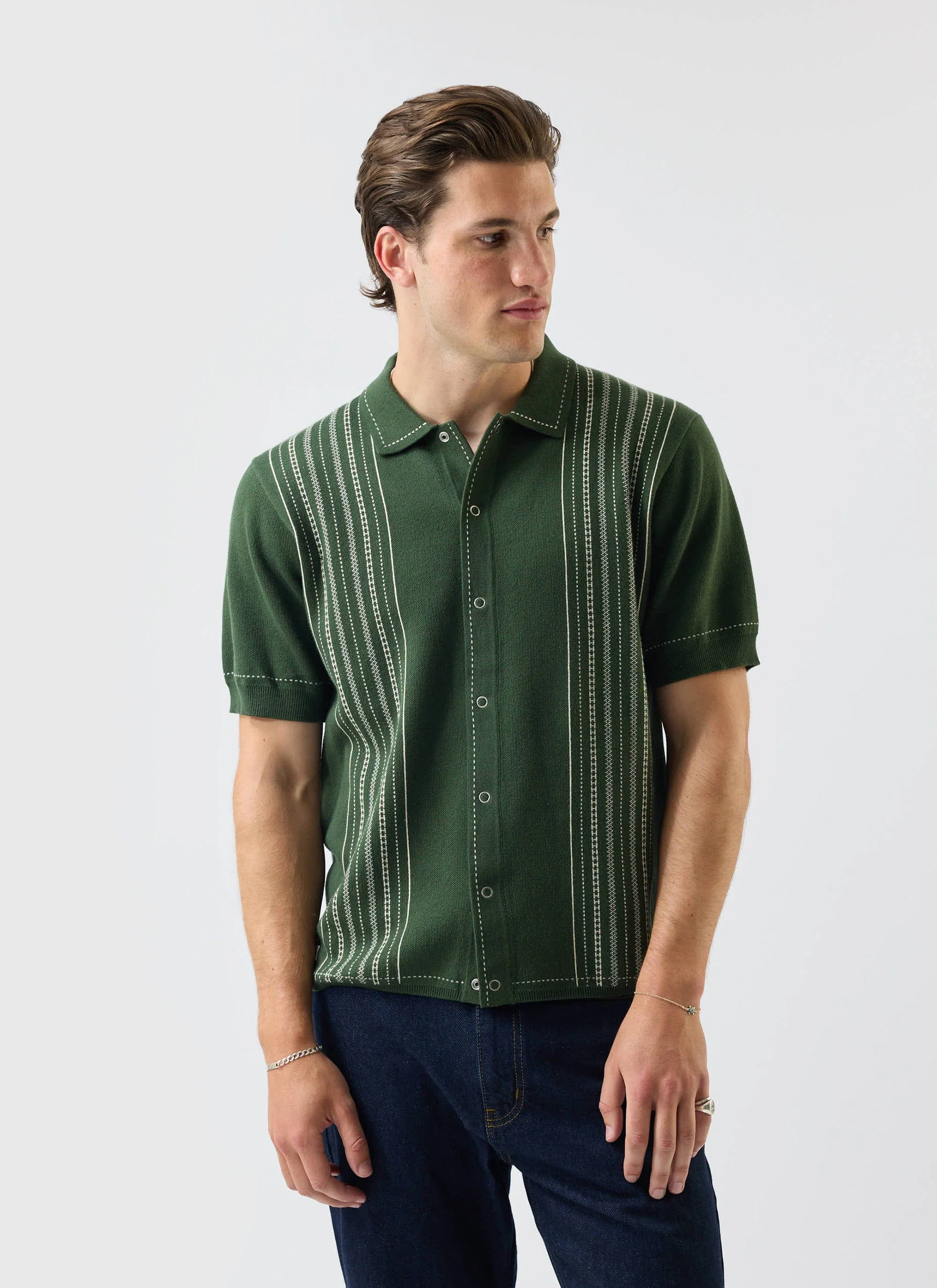 5449-accolades-knitted-short-sleeve-shirt-cotton-forest-green-1.webp Accolades Knitted Short Sleeve Shirt | Cotton | Forest Green