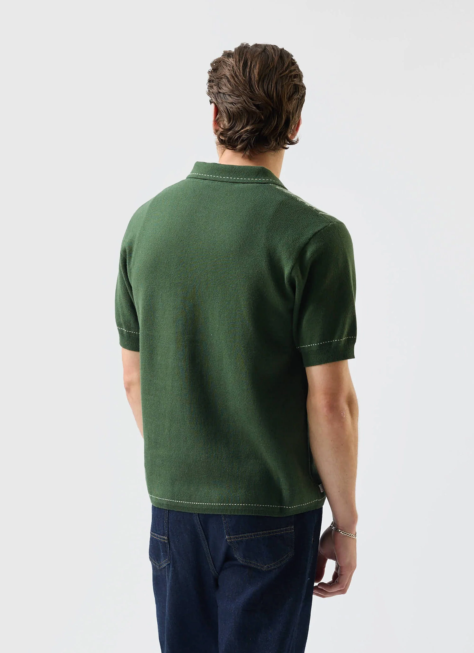 5449-accolades-knitted-short-sleeve-shirt-cotton-forest-green-3.webp Accolades Knitted Short Sleeve Shirt | Cotton | Forest Green