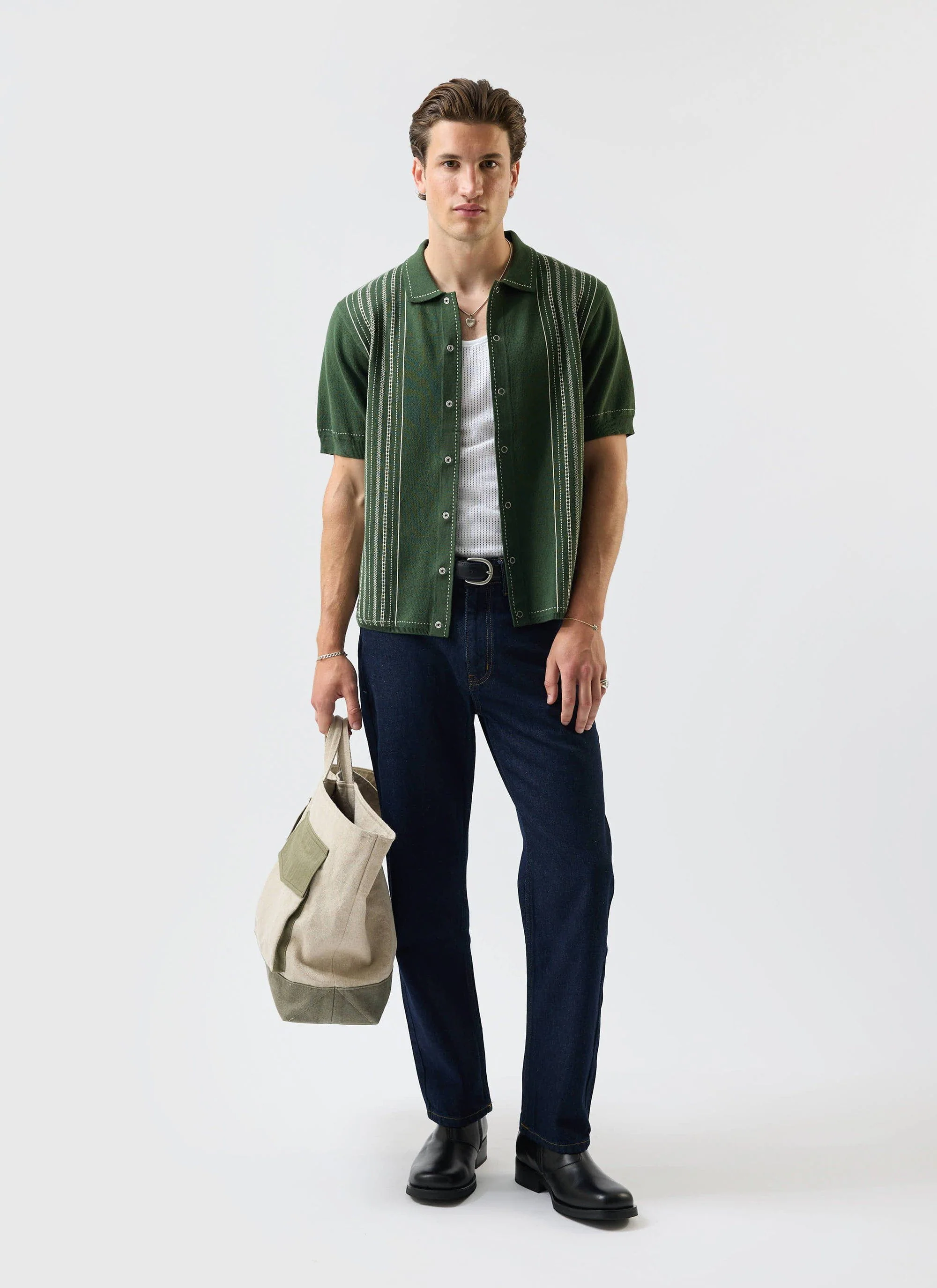 5449-accolades-knitted-short-sleeve-shirt-cotton-forest-green-4.webp Accolades Knitted Short Sleeve Shirt | Cotton | Forest Green