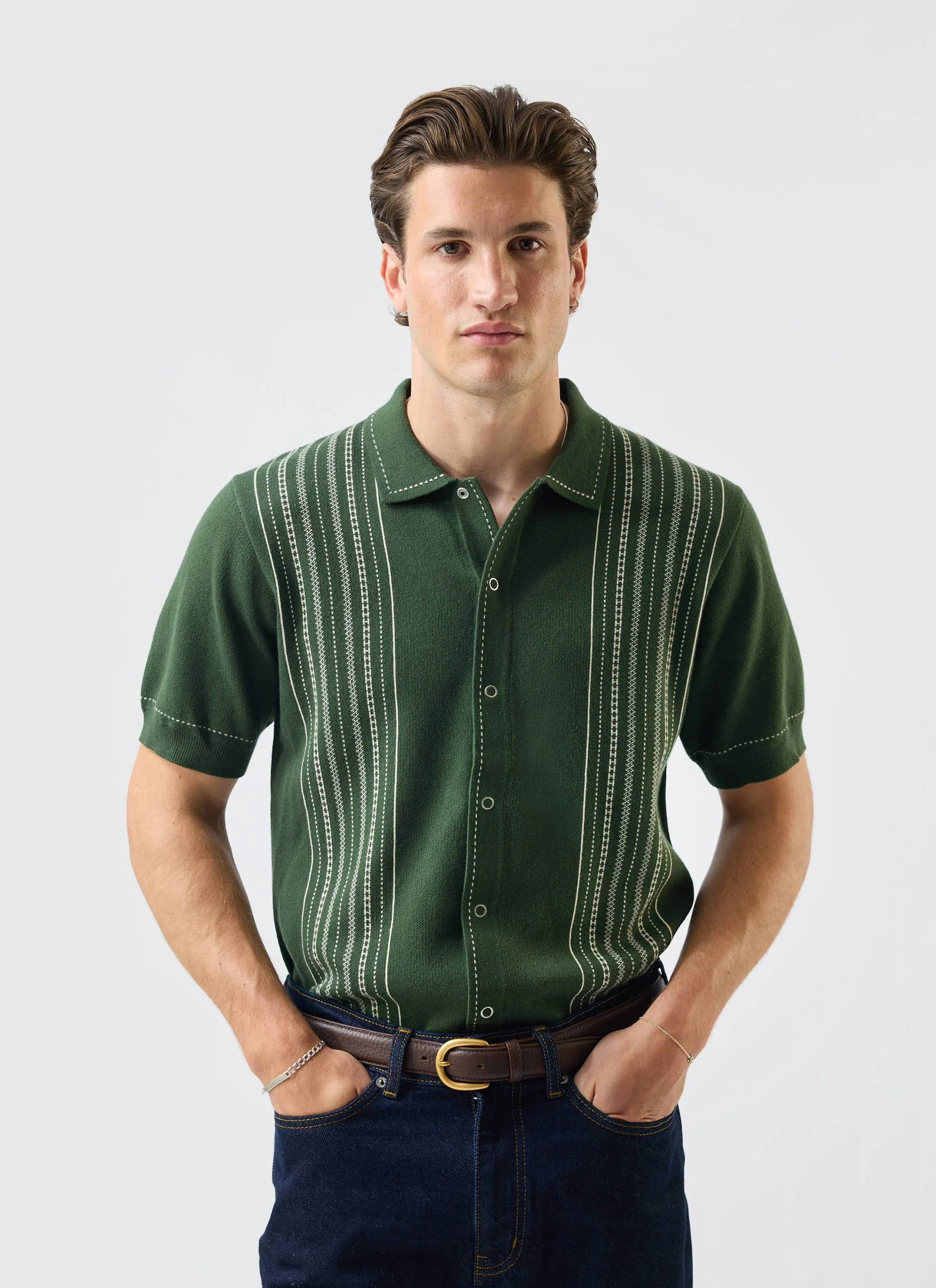 5449-accolades-knitted-short-sleeve-shirt-cotton-forest-green-9.webp Accolades Knitted Short Sleeve Shirt | Cotton | Forest Green