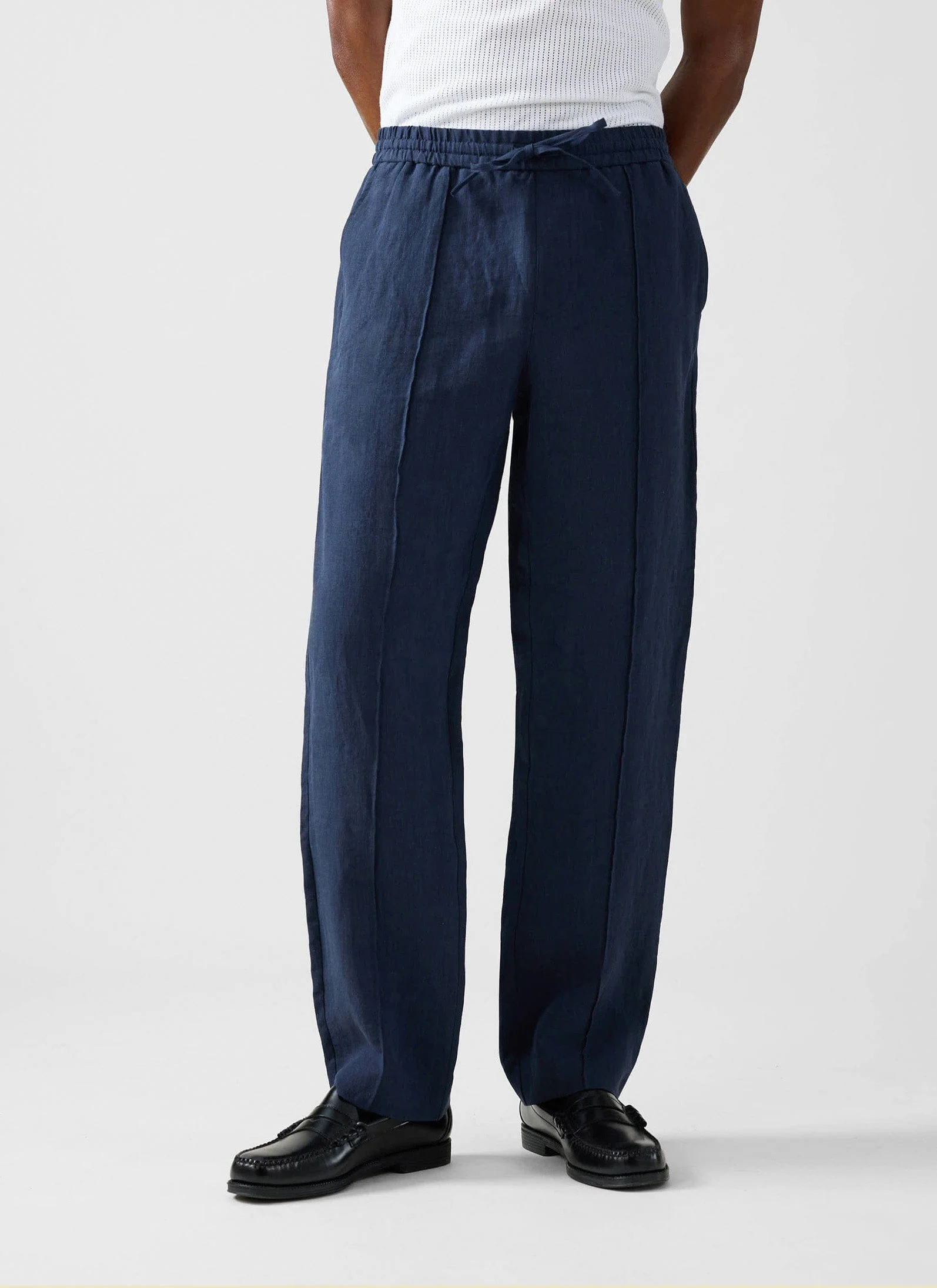 Lorena Wide Leg Trousers | Linen | Navy