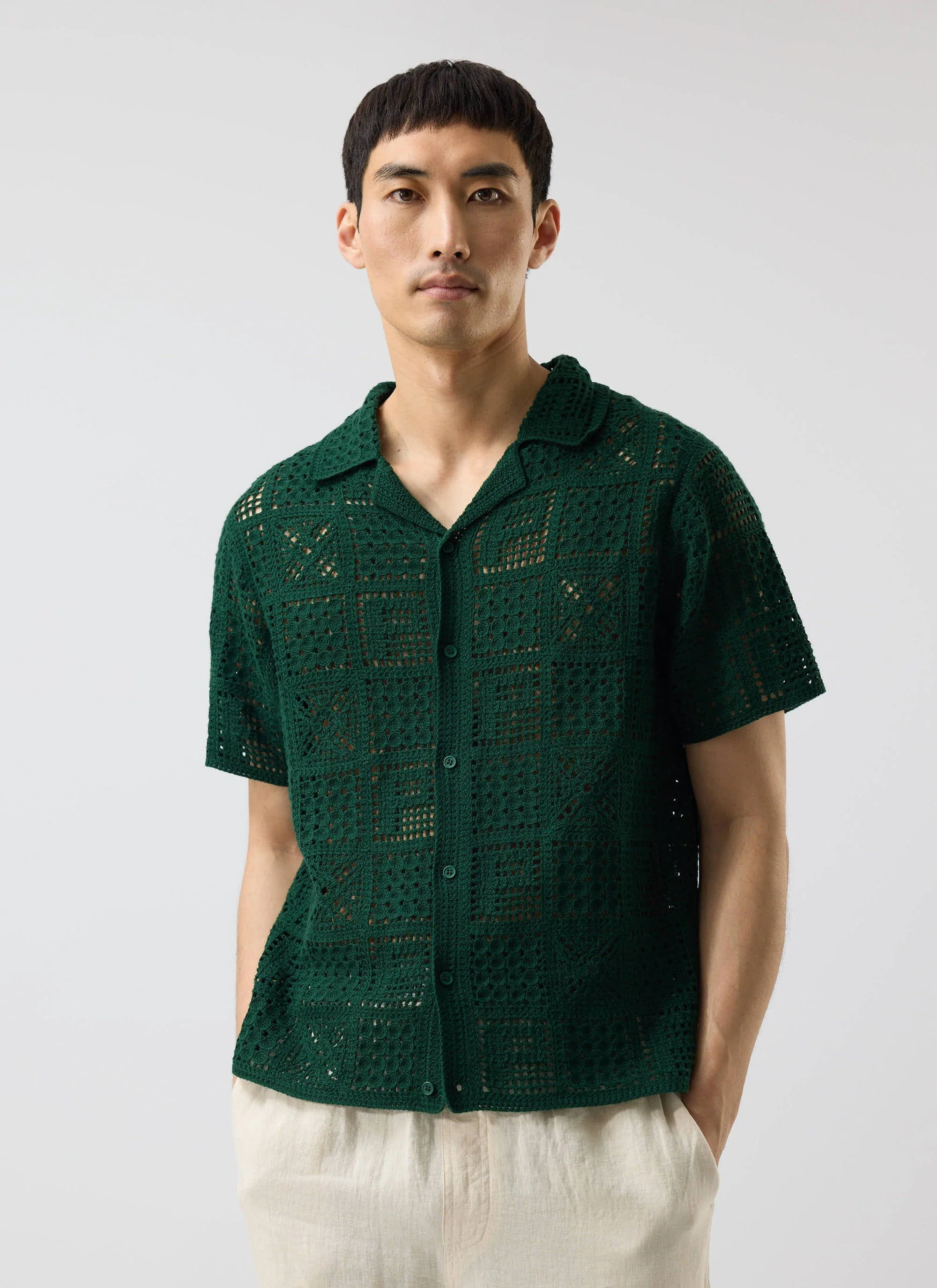 5536-crochet-groundsman-shirt-cotton-forest-1.webp Crochet Groundsman Shirt | Cotton | Forest