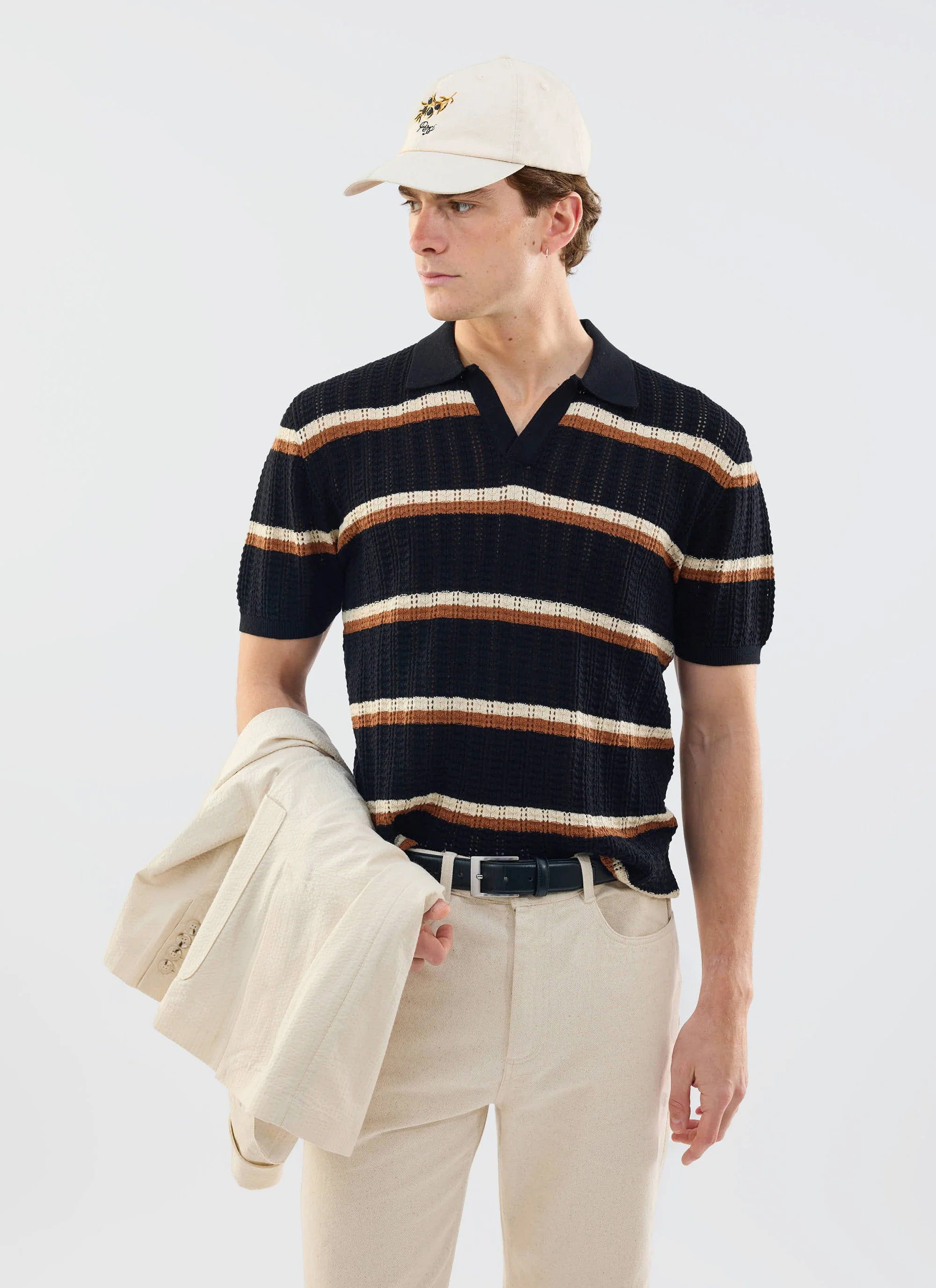 5557-tessaro-knitted-stripe-polo-cotton-black-1.webp Tessaro Knitted Stripe Polo | Cotton | Black