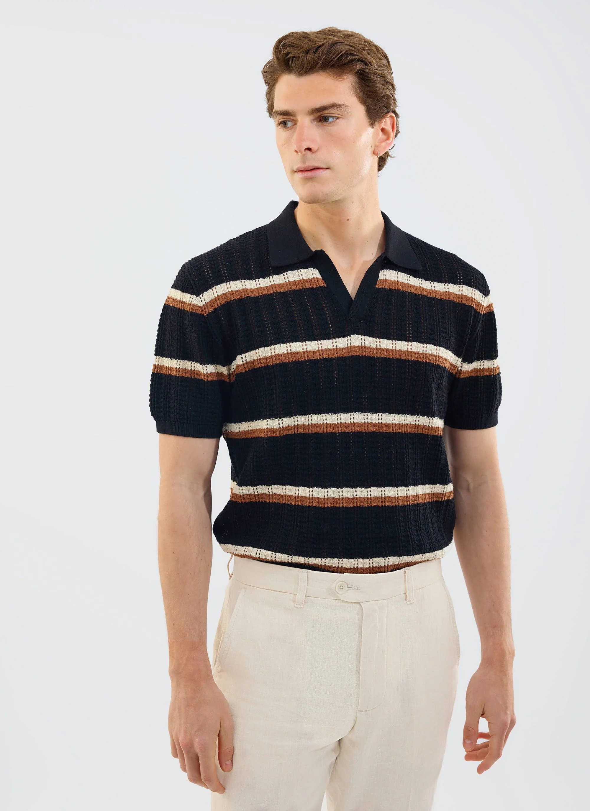 5557-tessaro-knitted-stripe-polo-cotton-black-4.webp Tessaro Knitted Stripe Polo | Cotton | Black