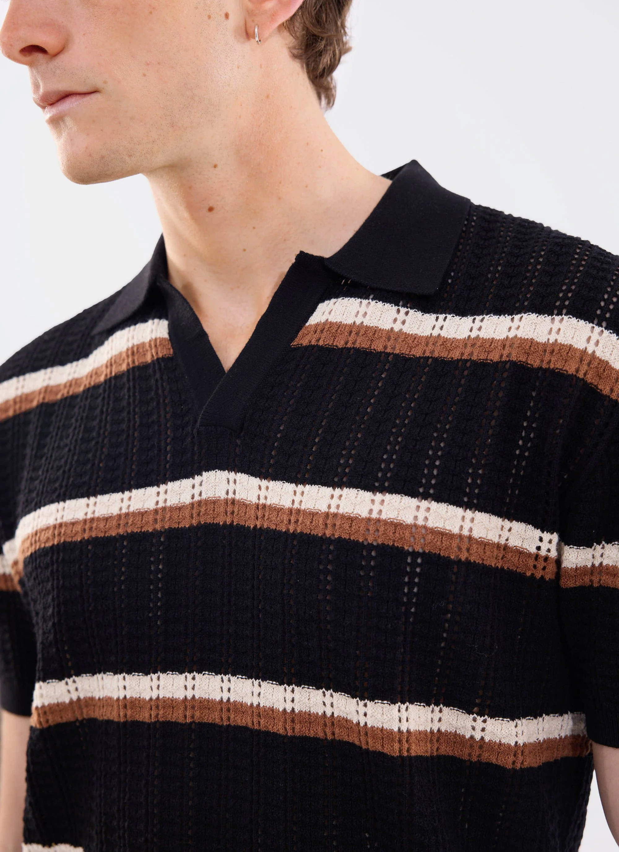 5557-tessaro-knitted-stripe-polo-cotton-black-5.webp Tessaro Knitted Stripe Polo | Cotton | Black
