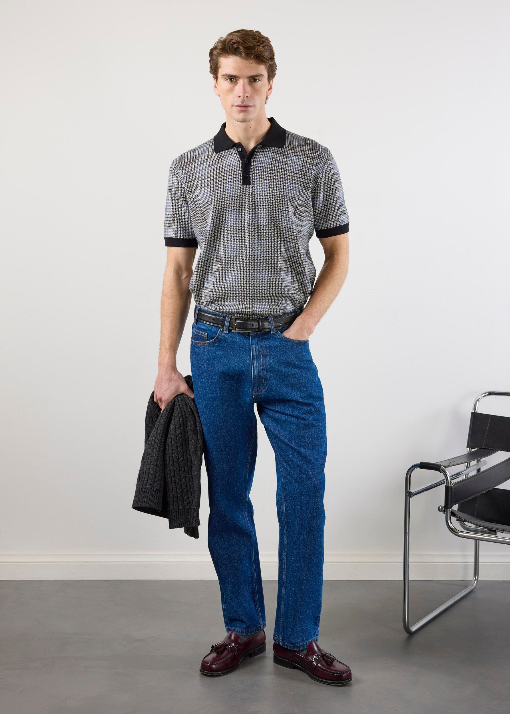 Casa Martini Knitted Polo | Puppytooth Cotton | Navy
