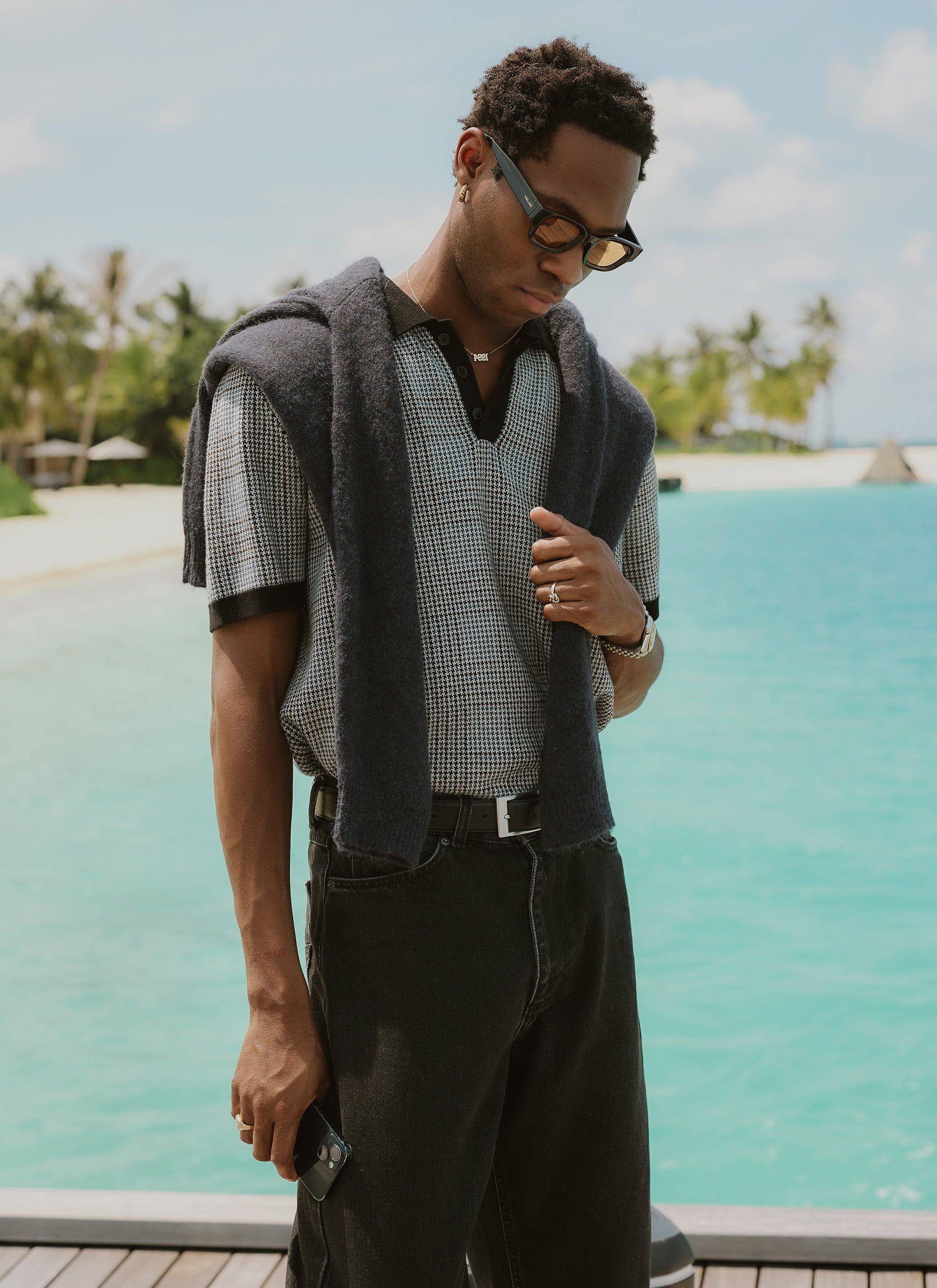 Casa Martini Knitted Polo | Puppytooth Cotton | Navy