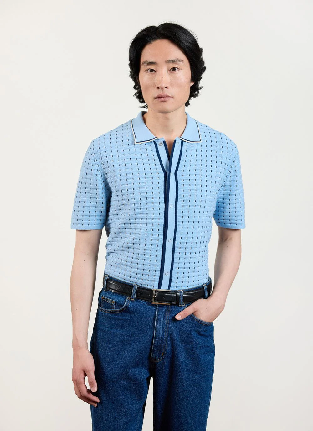 Broken Stripe Knitted Shirt | Percival x Ilaria | Blue