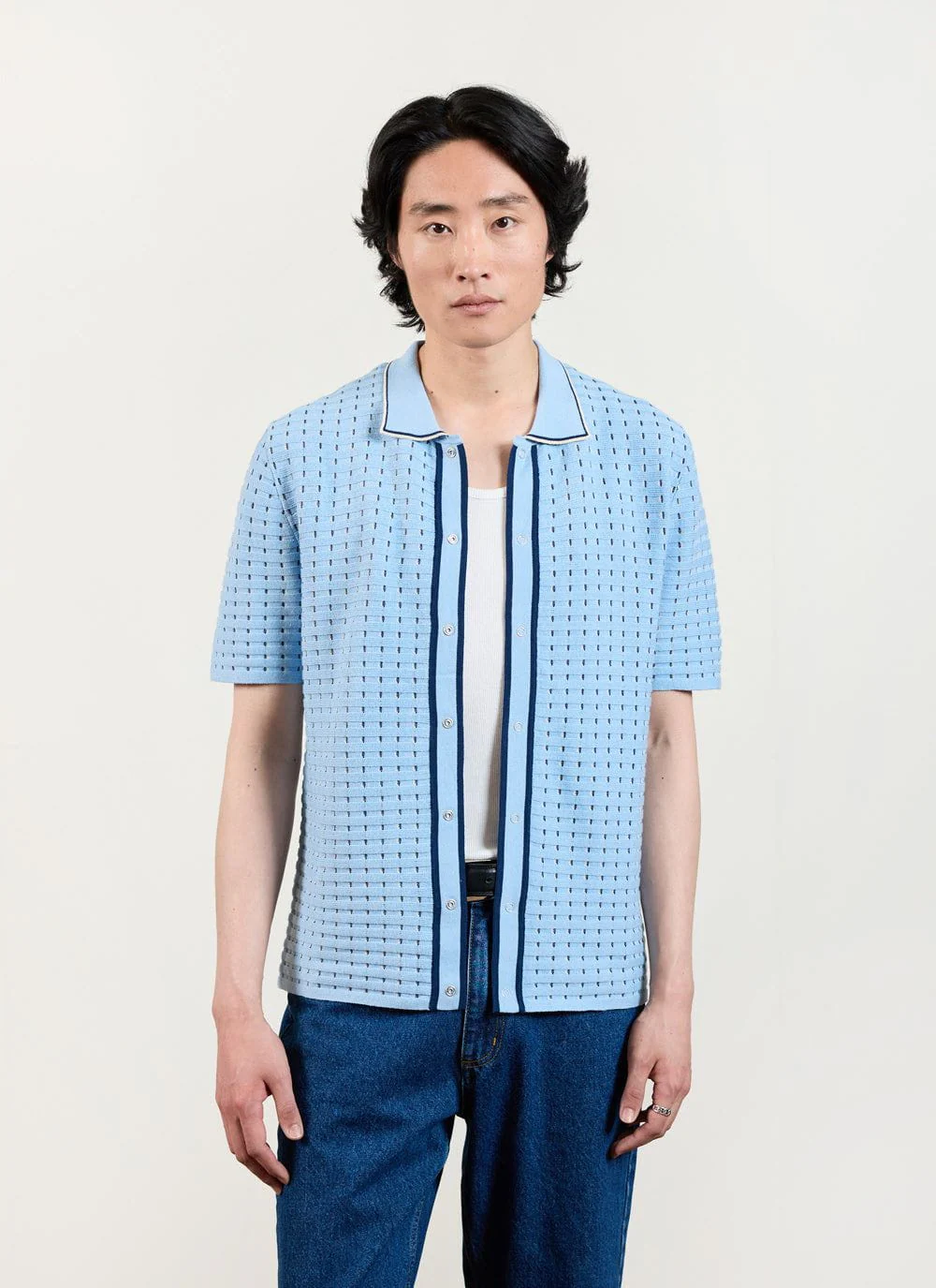 Broken Stripe Knitted Shirt | Percival x Ilaria | Blue