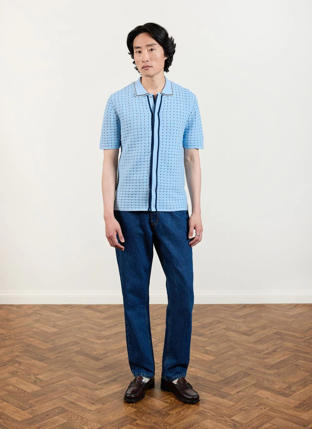 Broken Stripe Knitted Shirt | Percival x Ilaria | Blue