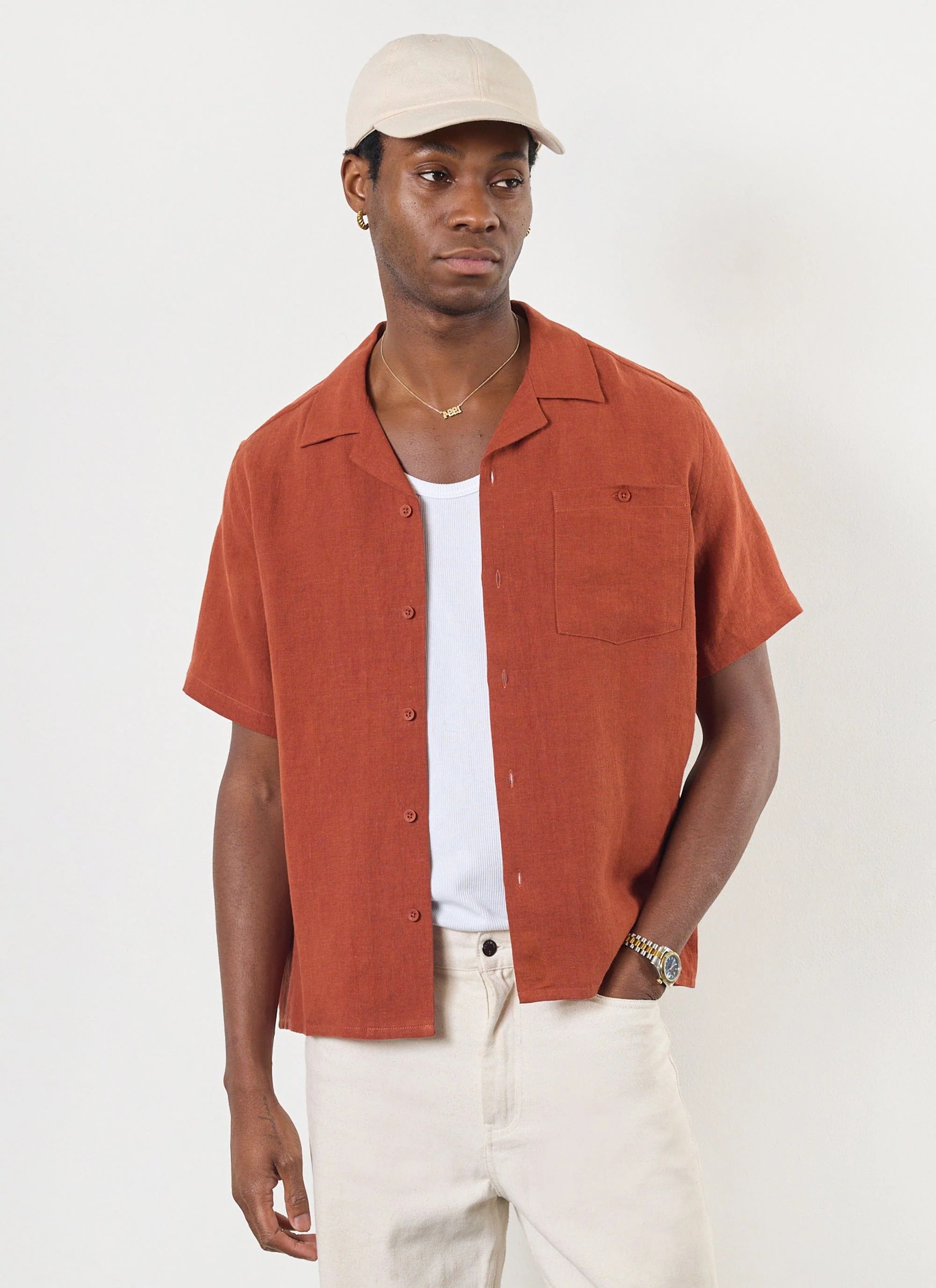 5599-short-sleeve-cuban-shirt-linen-rust-2.webp Short Sleeve Cuban Shirt | Linen | Rust