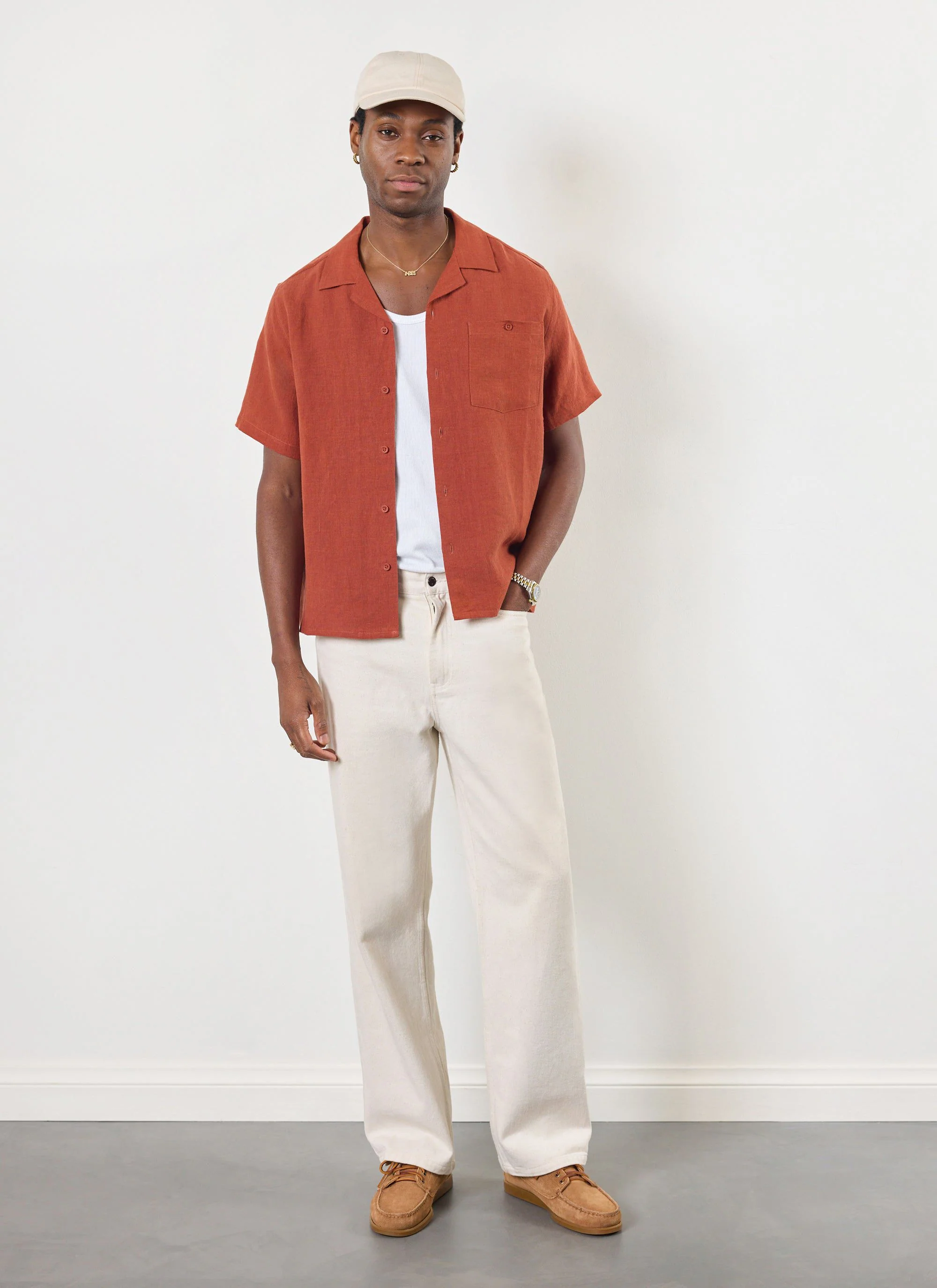5599-short-sleeve-cuban-shirt-linen-rust-5.webp Short Sleeve Cuban Shirt | Linen | Rust