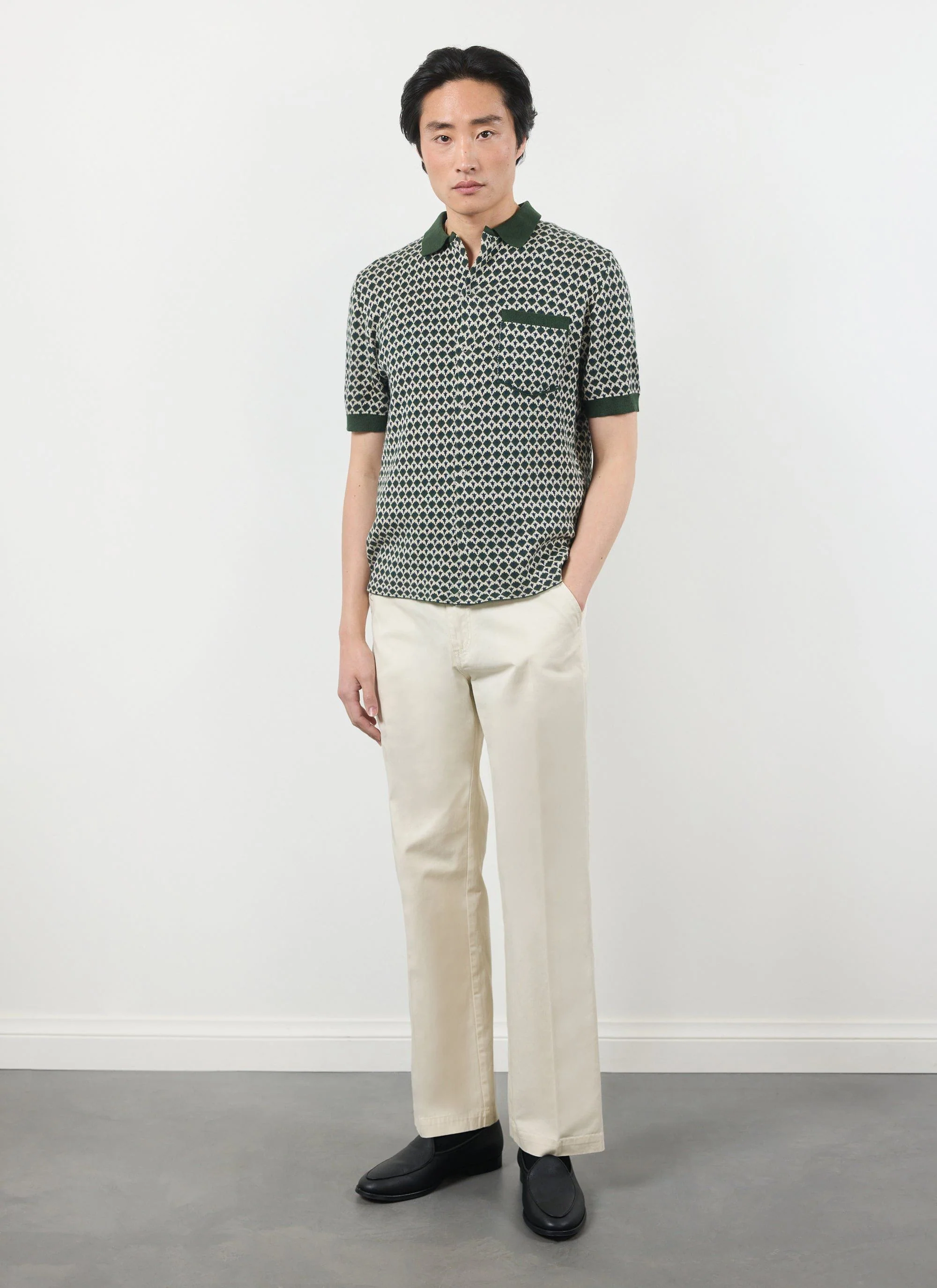 Casa Piccante Shirt | Knitted Cotton | Green Jacquard